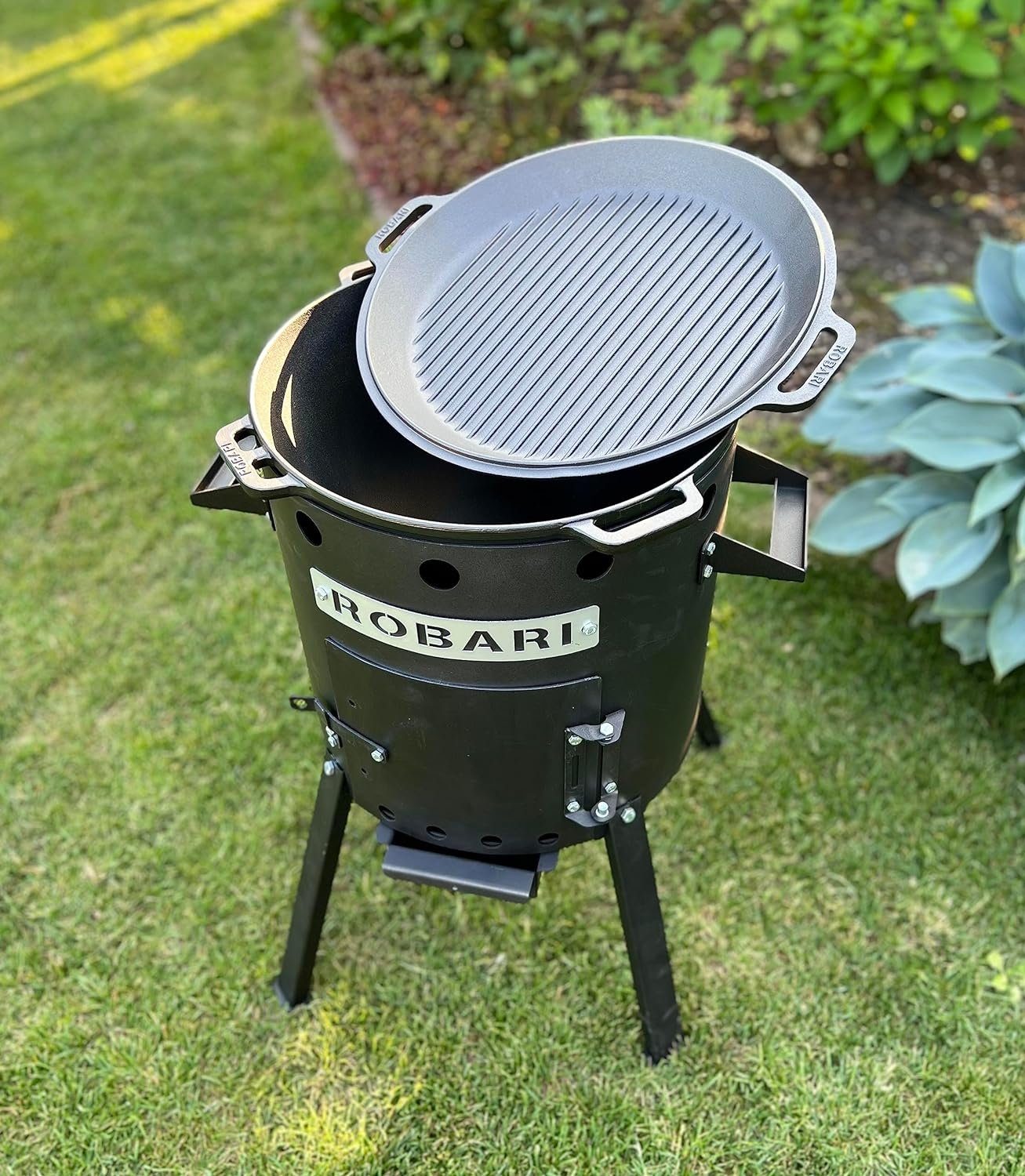 ROBARI Feuerstelle ROBARI Feuerofen + Gusseisen Kasan 12 L mit Pfannendeckel Utschak Set