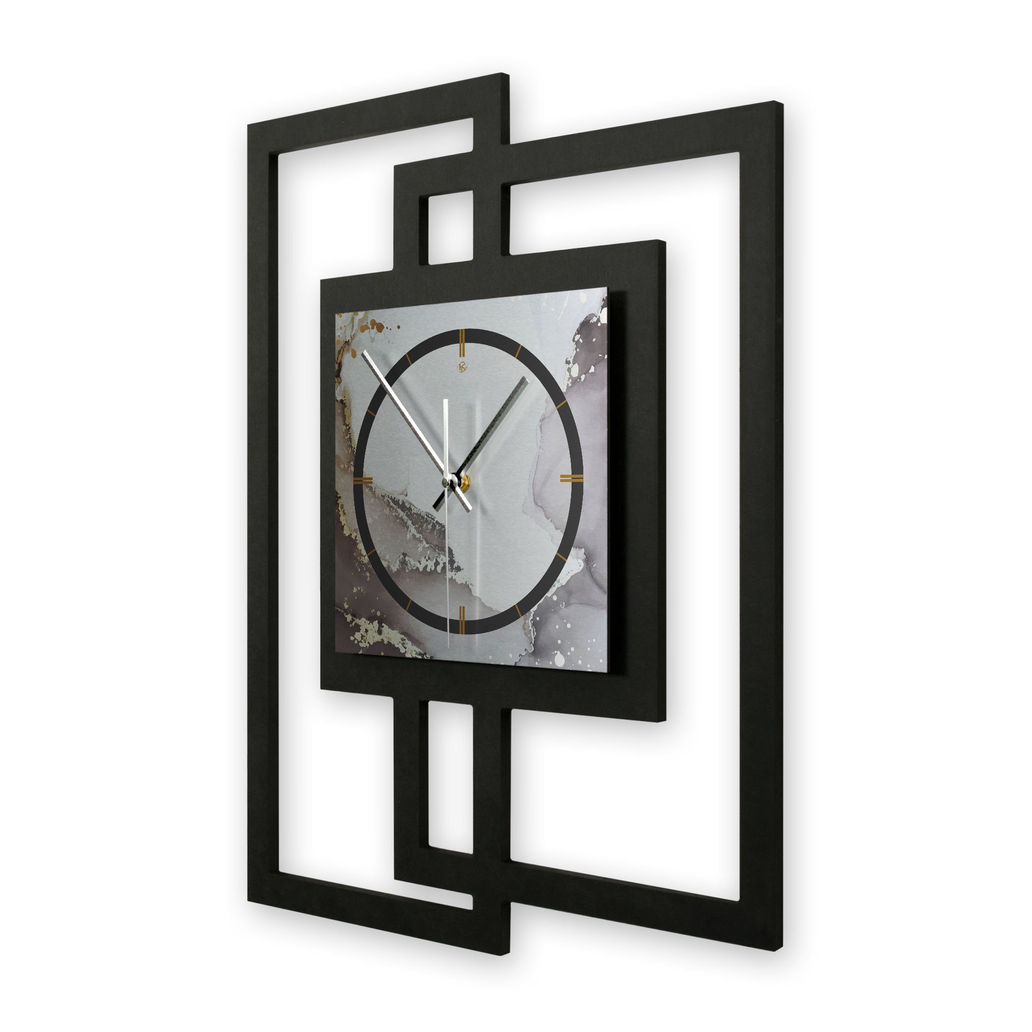 Kreative Feder Wanduhr Design-Wanduhr „Abstract Water“ in modernem Metallic-Look (ohne Ticken; Funk- oder Quarzuhrwerk; elegant, außergewöhnlich, modern)