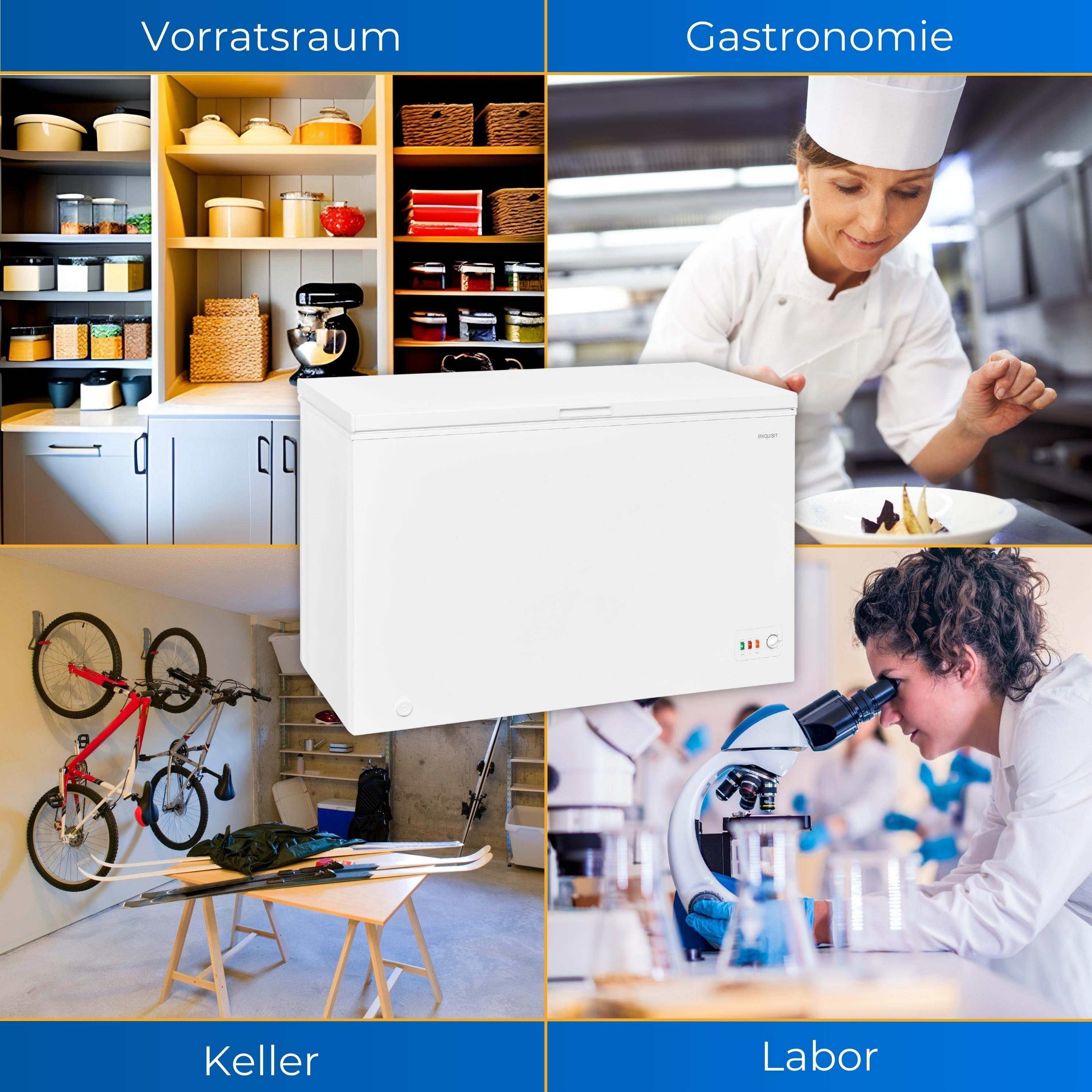 exquisit Gefriertruhe GT320-030D, 128.5 cm breit, 300 l, XXL-Gefriertruhe mit Thermostat und LED-Beleuchtung