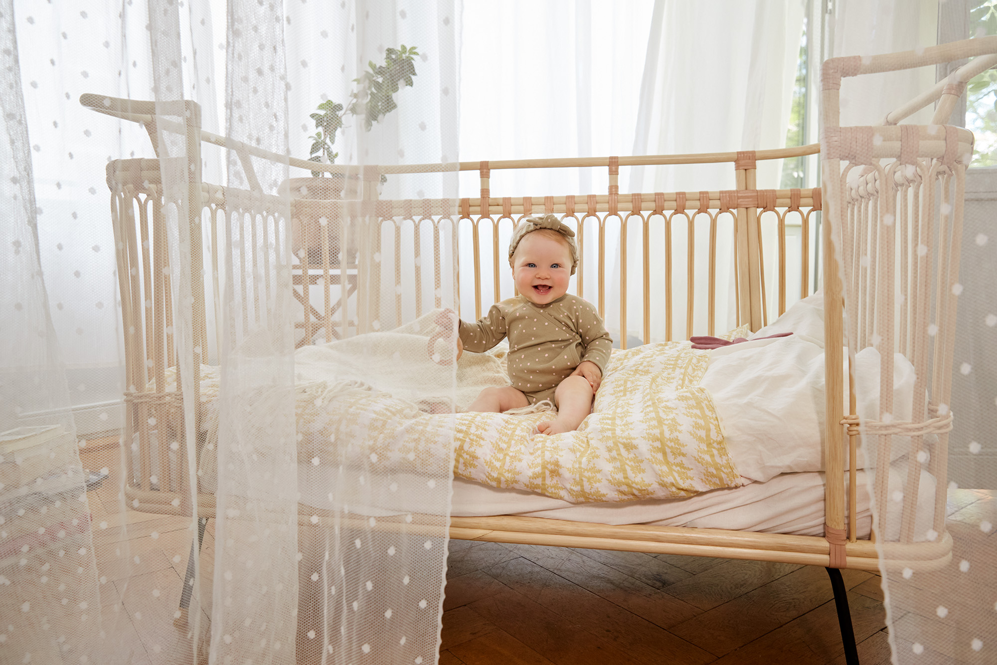 Baby Body langarm - Bio Baumwolle, Punkte, Gelb