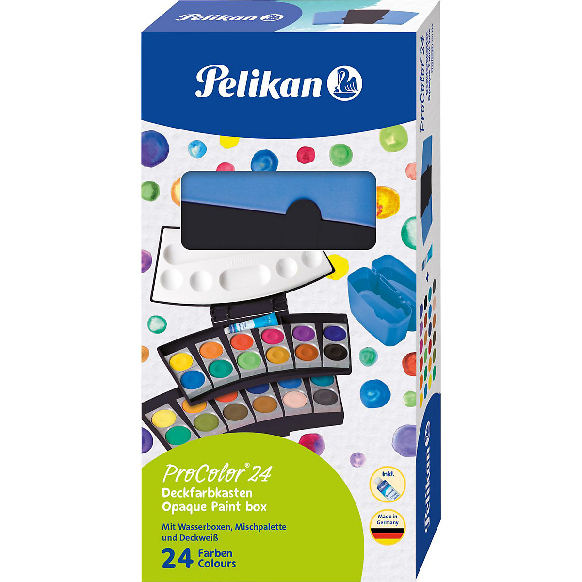 Deckfarbkasten ProColor schwarz/blau, 24 Farben, inkl. Deckweiß & 2 Wasserboxen