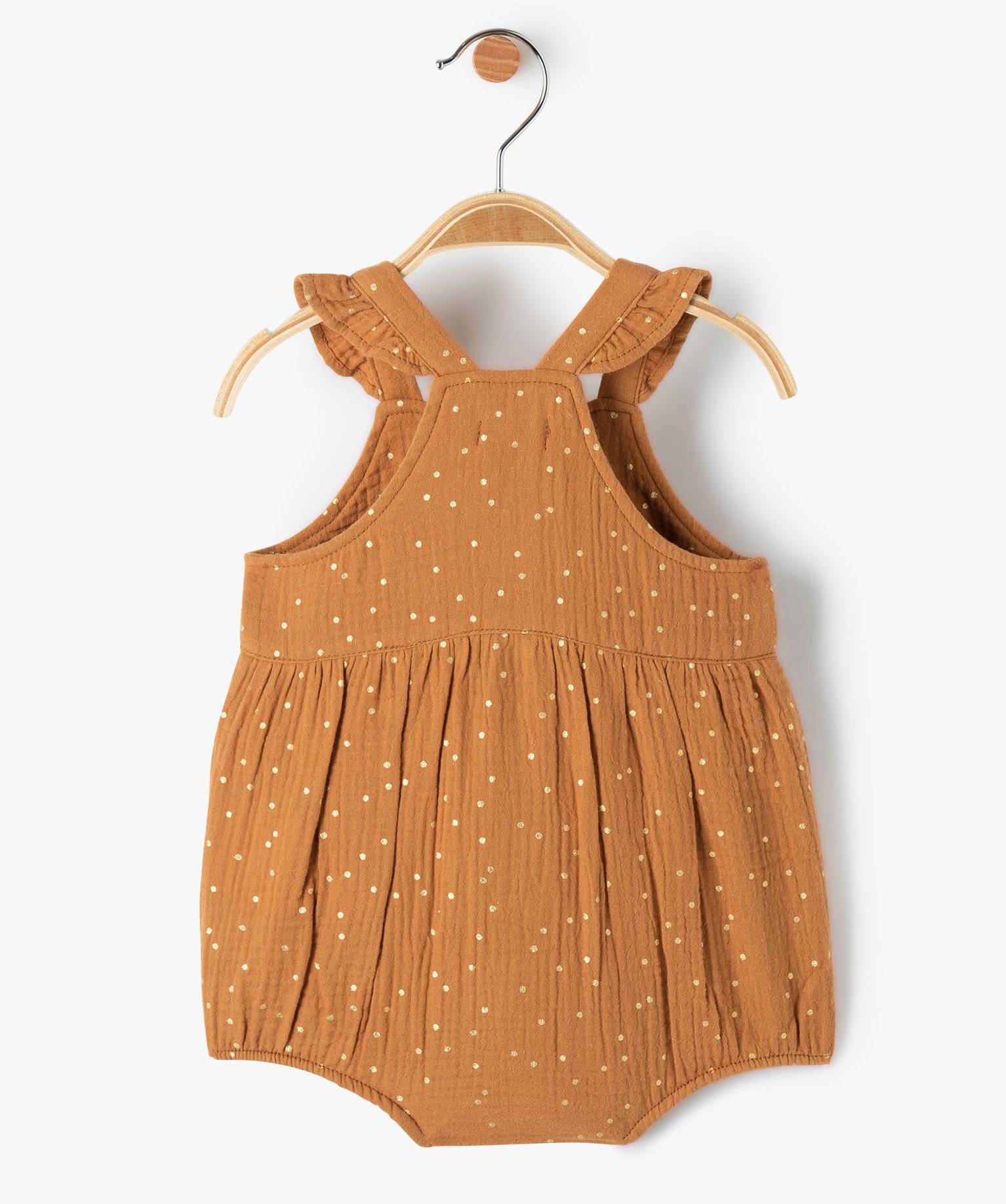 Combishort bébé en gaze de coton à pois brillants marron | GEMO