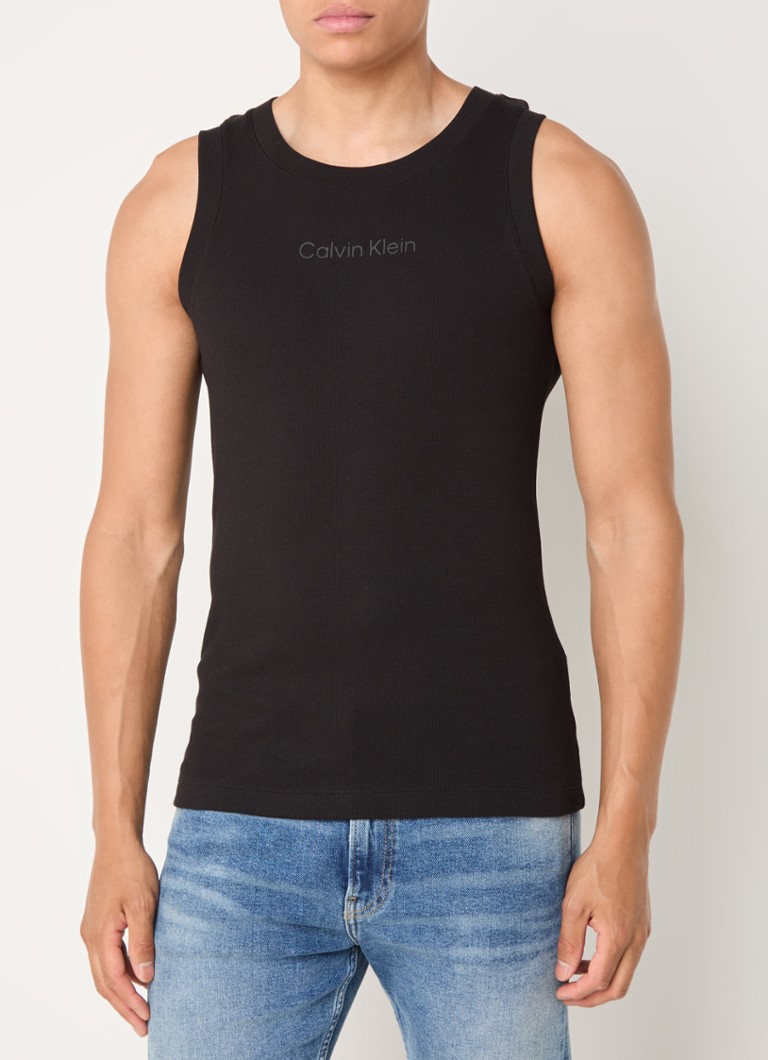 Calvin Klein Prążkowany Top Bez Rękawów Z Logo