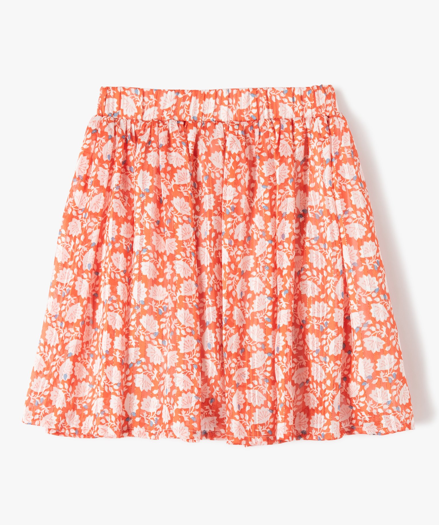 Jupe fille patineuse en voile fleuri et scintillant orange | GEMO
