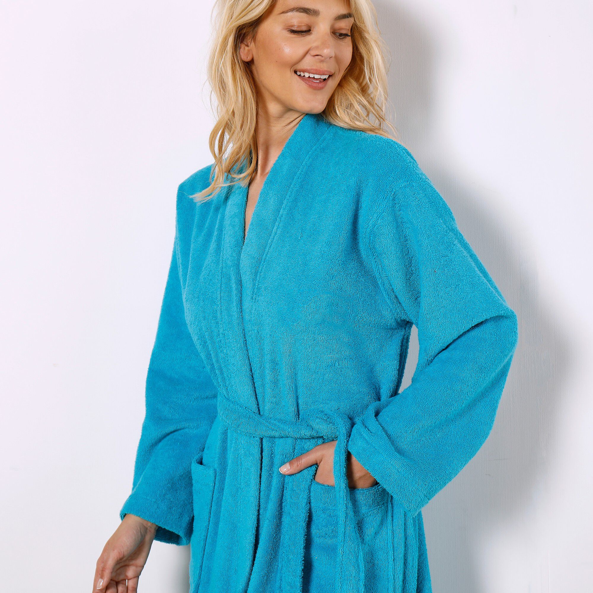 Peignoir mixte adulte col kimono éponge bouclette