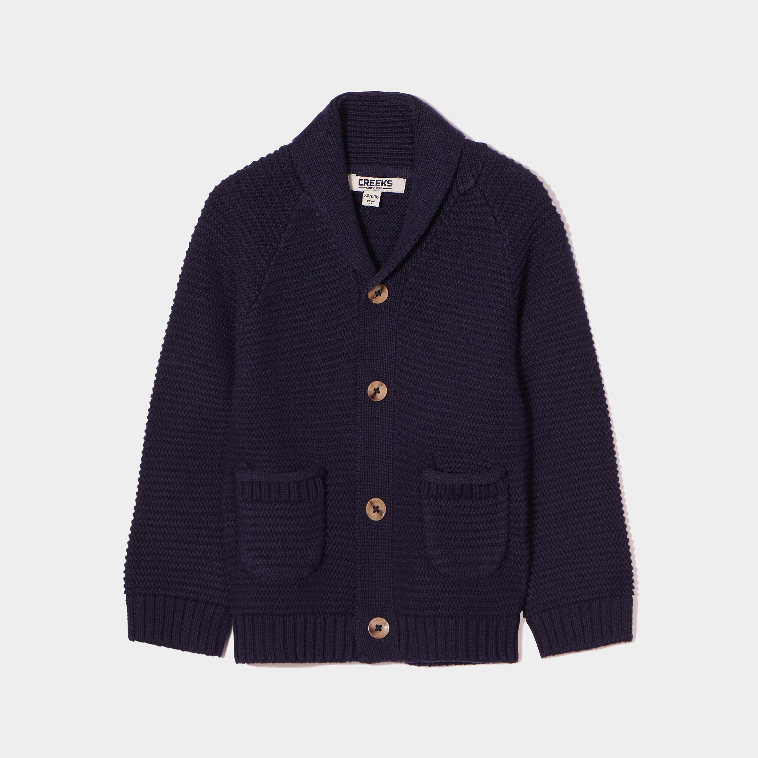 Gilet col châle boutonné coton Creeks bleu marine bébé garçon | La Halle