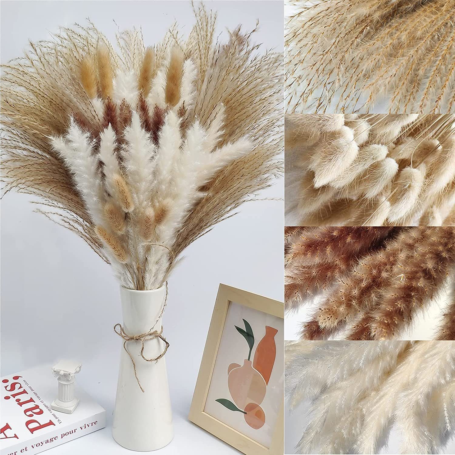 Trockenblume Pampasgras Getrocknet,75 Stück Natürliche Trockenblumen Pampasgras Pampasgras Trockenblumen, Mutoy, Höhe 45 cm, Flauschige Trockenblumen Deko-Blumen Boho-Stil für Heim Decor
