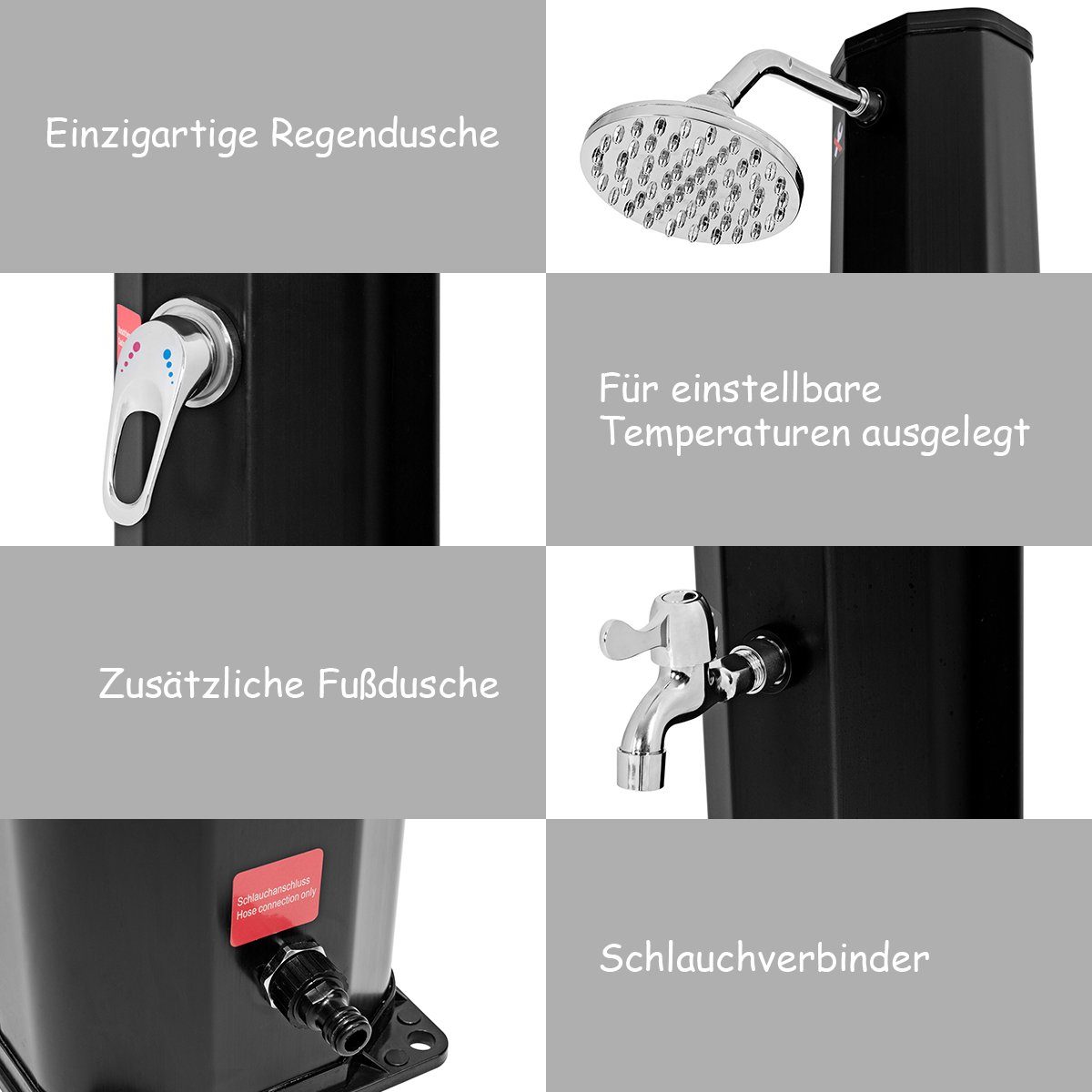 COSTWAY Solardusche, Außendusche 35L, mit Kalt-Warm-Ventil, 220 cm Höhe