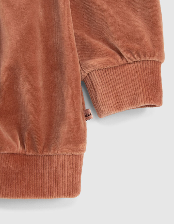 Robe rose cuivré maille velours à capuche fille