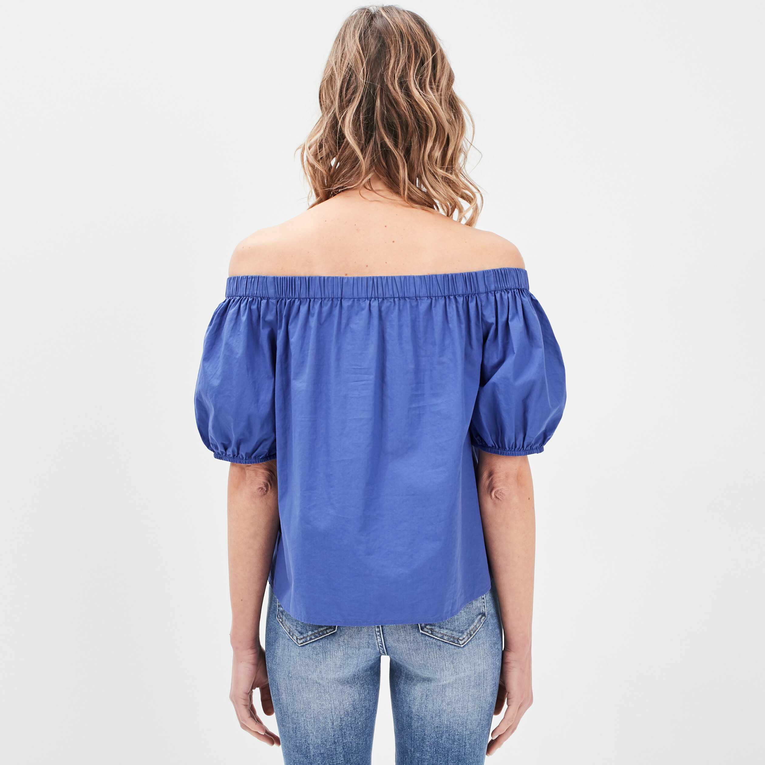 Blouse col bardot manches 3 4 bleu electrique femme | La Halle
