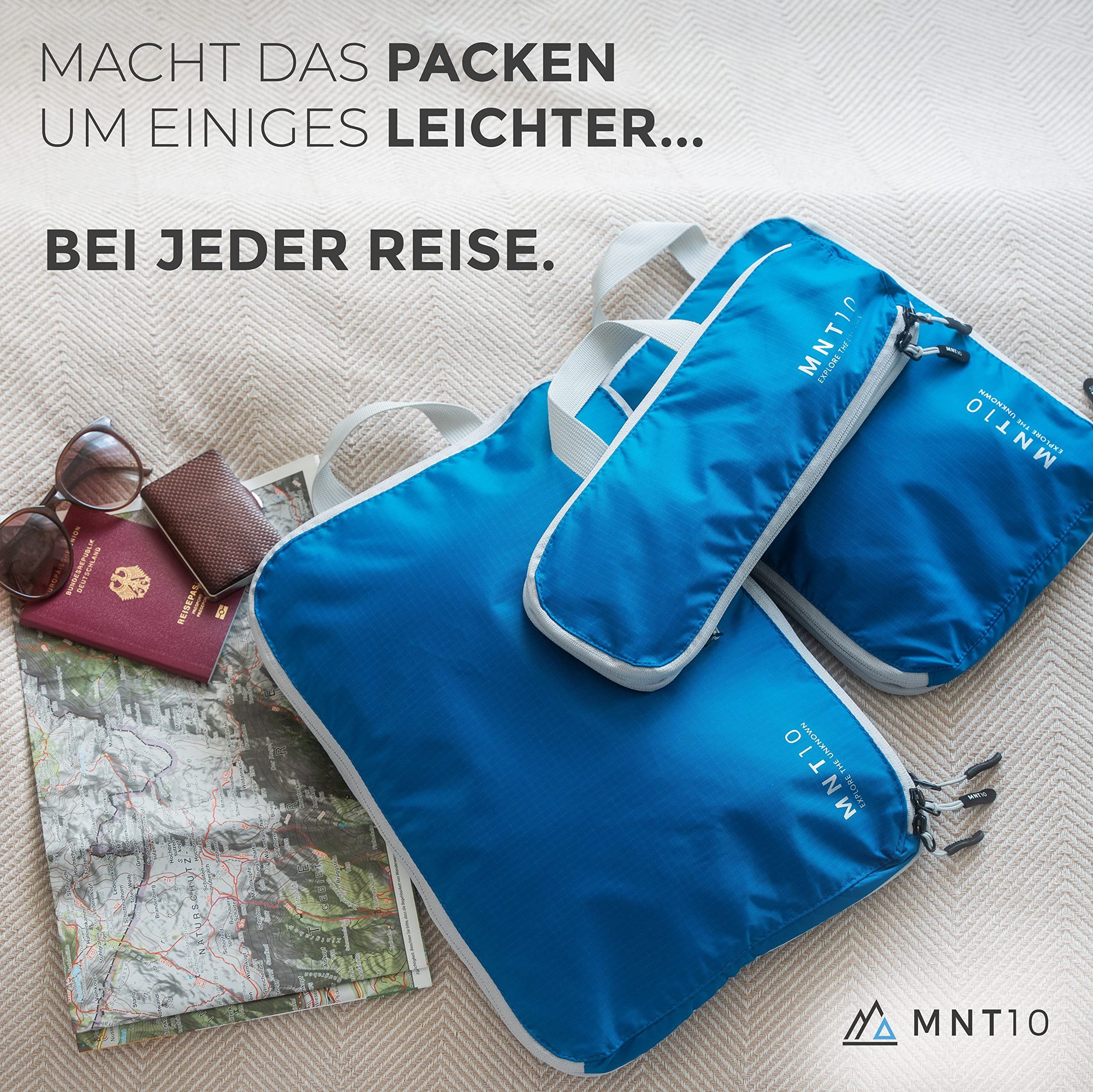 MNT10 Kofferorganizer Packtaschen recycelt mit Kompression S, M, L, XL, Packwürfel mit Schlaufe als Koffer-Organizer