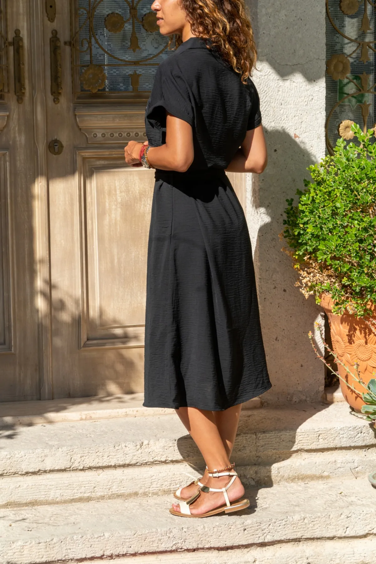 Güneşkızı  Schwarzes Safari-Airobin-Kleid mit Taschengürtel für Damen GK-BSTK4045