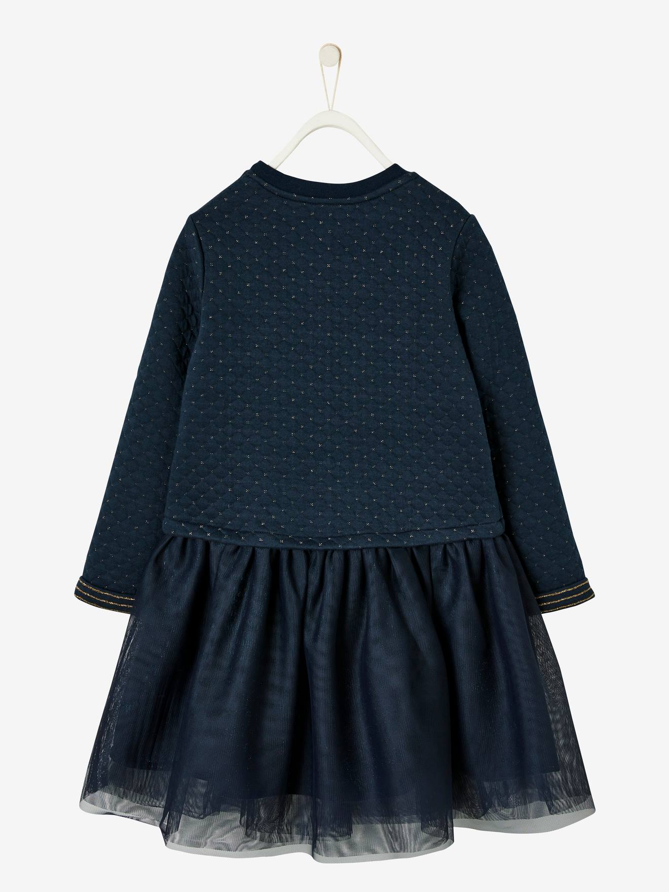 Vertbaudet Festliches Mädchen Kleid, Materialmix - grün