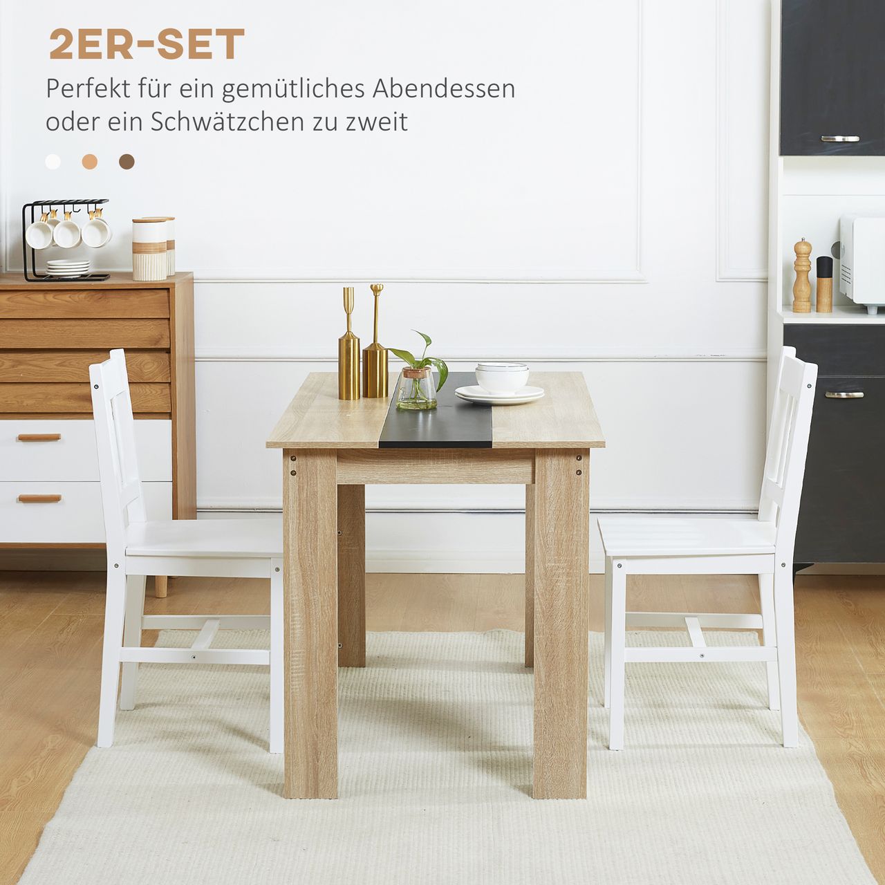 HOMCOM Esszimmerstuhl 2er Set Küchenstuhl, Essstuhl mit Rückenlehne, Kiefernholz