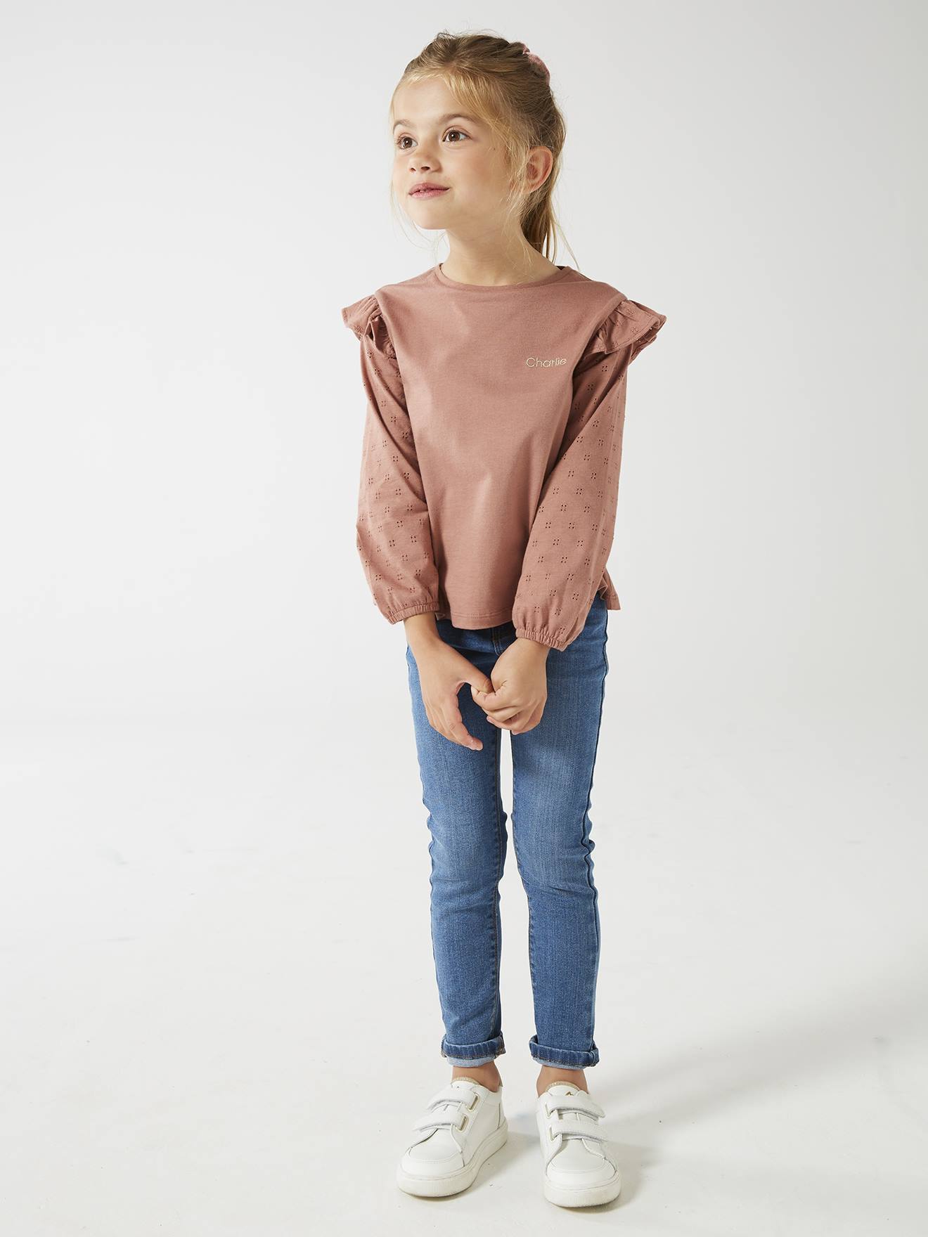 Tee-shirt volanté BASICS fille personnalisable marine