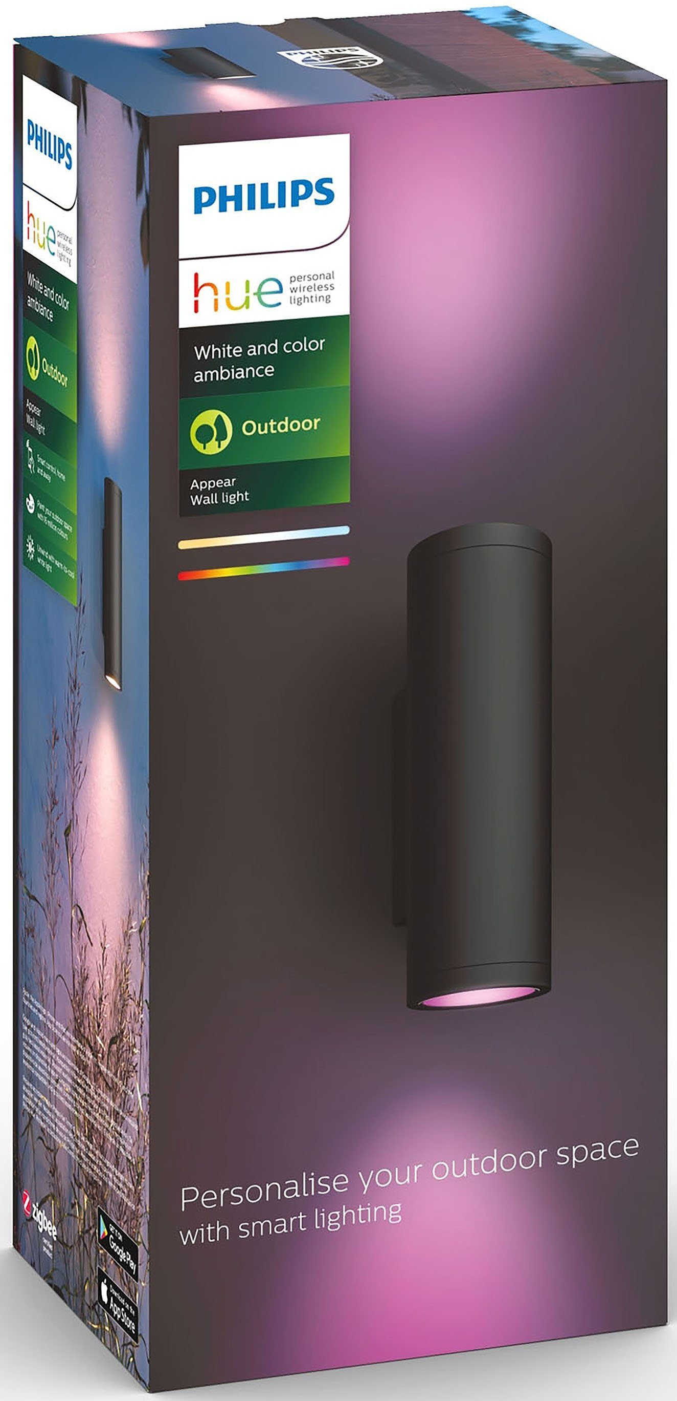 Philips Hue LED Außen-Wandleuchte Appear, Smart Home, LED fest integriert, RGB, best. aus 2 x Philips Hue White & Colour Ambiente Appear Wandleuchte