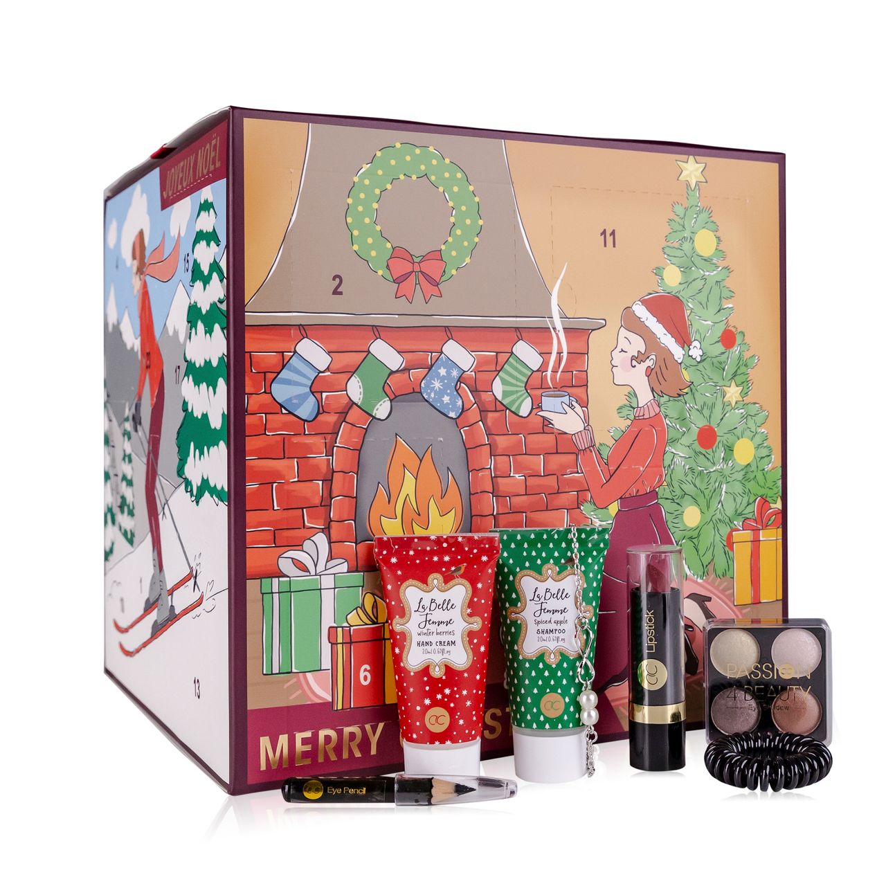 accentra Adventskalender LA BELLE FEMME NOEL in würfelförmiger Box mit Schleife