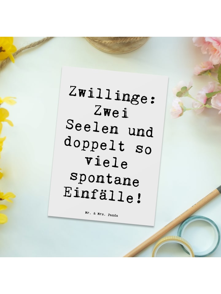 Mr. & Mrs. Panda Postkarte Spruch Zwillinge Abenteuer mit Spruch in Weiß günstig kaufen onesize