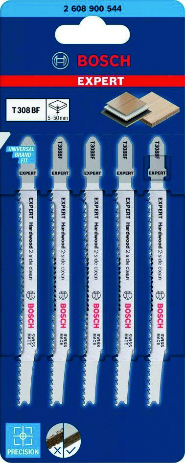 Bosch Blue Accessories 2608900544 Expert 'Hårdttræ 2-sidet rengøring' T 308 BF stiksavklinge 5 dele