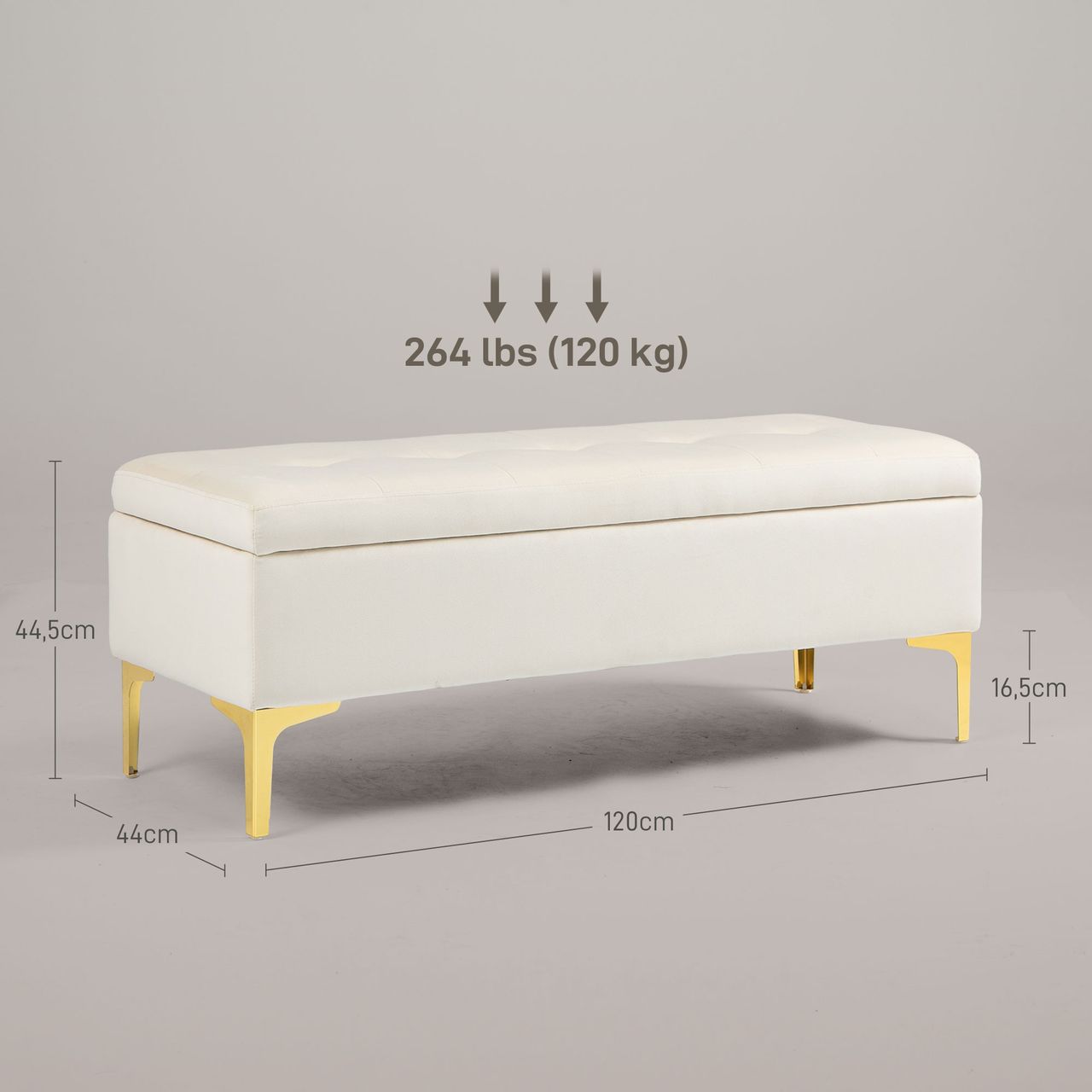 HOMCOM Sitzbank mit Stauraum, Polsterbank mit Samtoptik, Metallbeine, Beige
