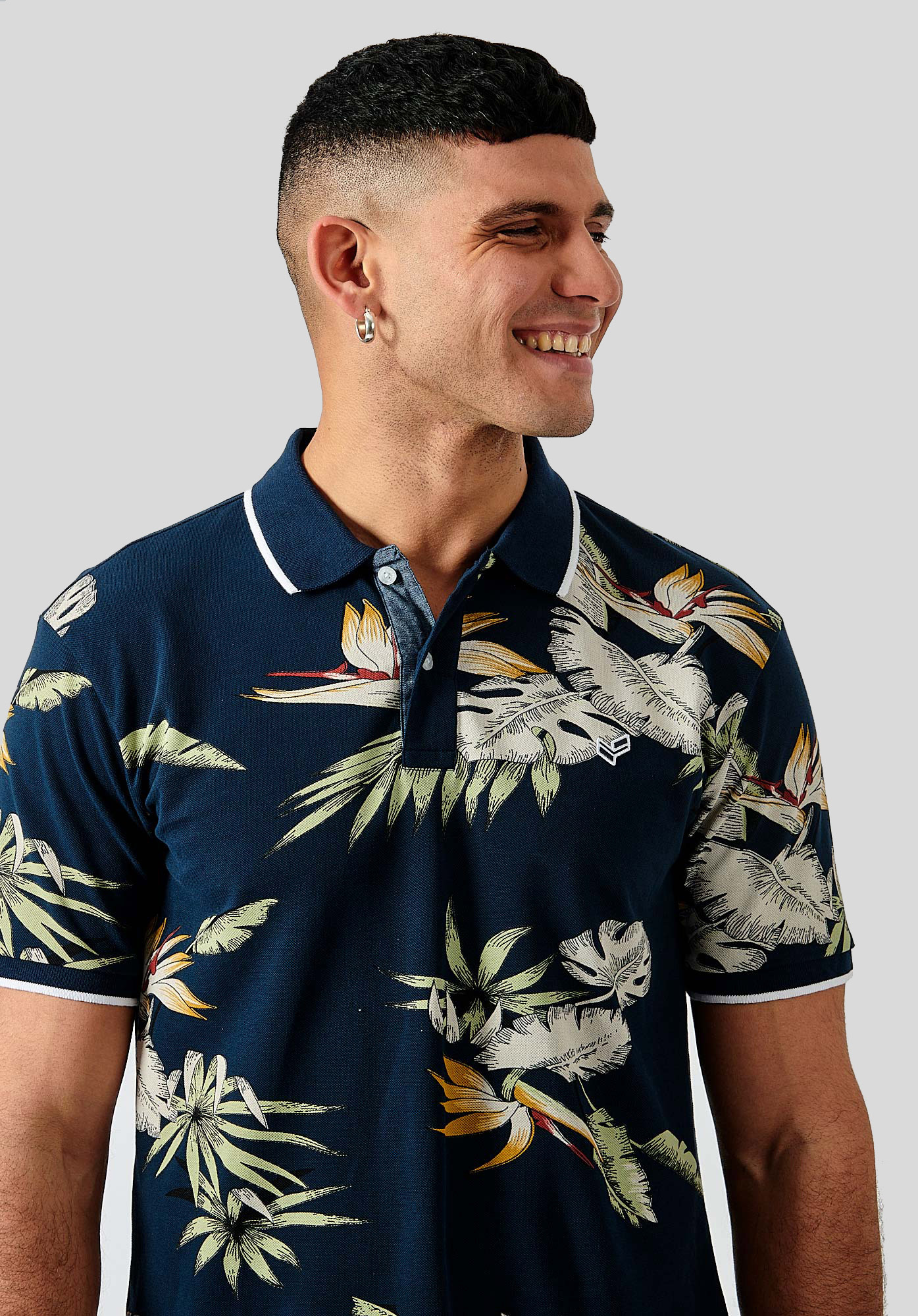 BERNI  Polo bleu imprimé homme 100% coton