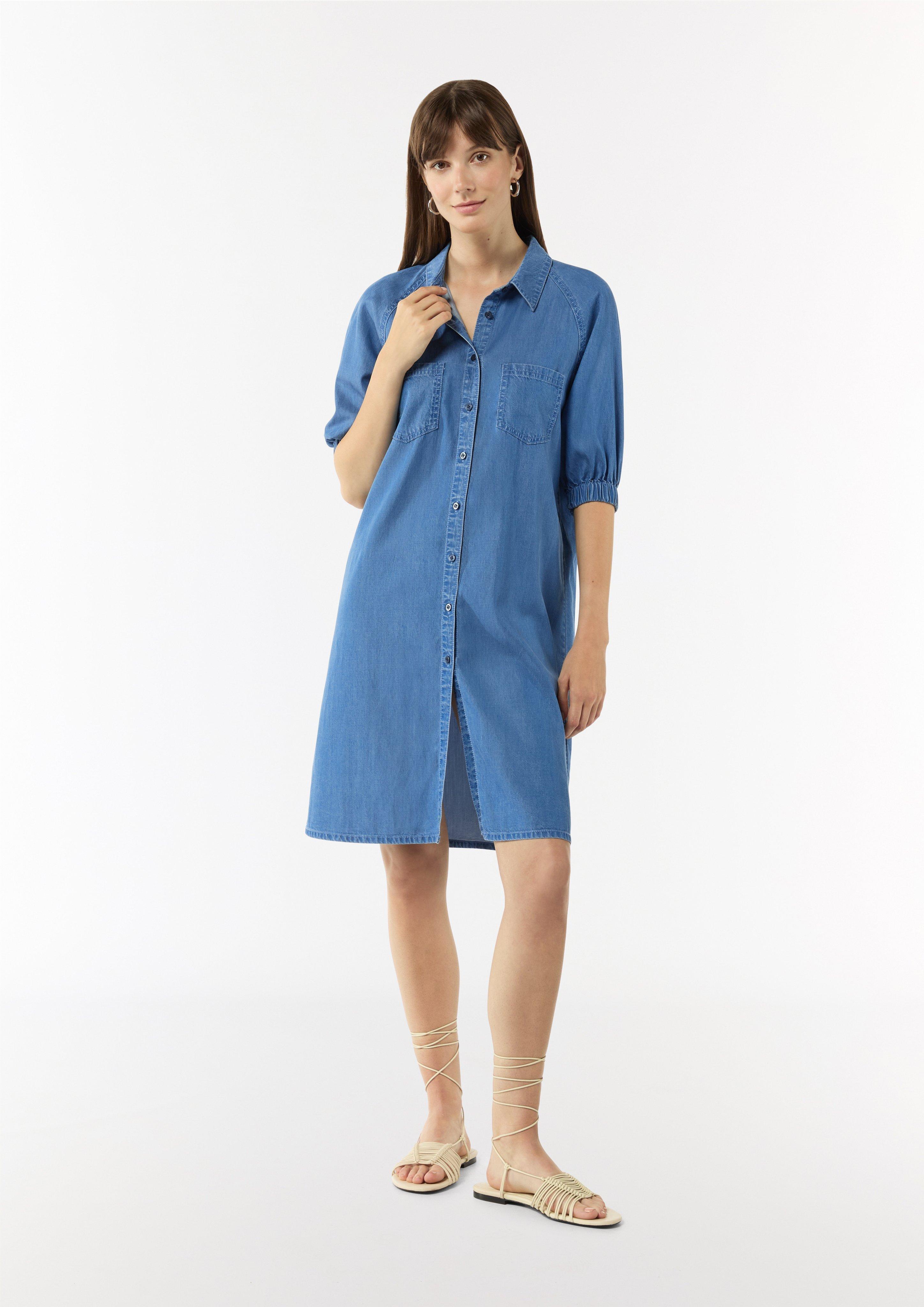 Fließendes Denimkleid mit Knopfleiste - blau