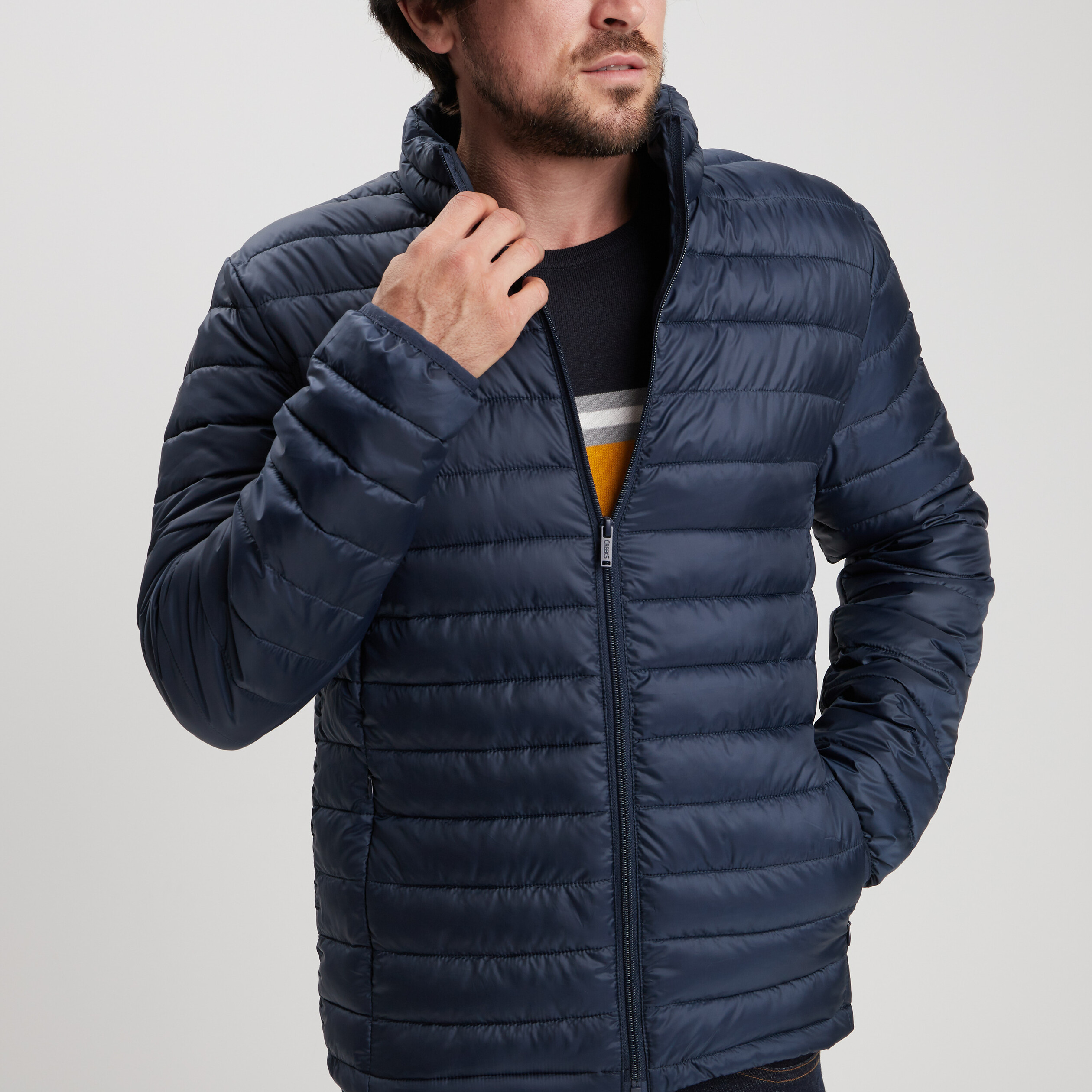 Doudoune droite légère col montant bleu marine homme | La Halle