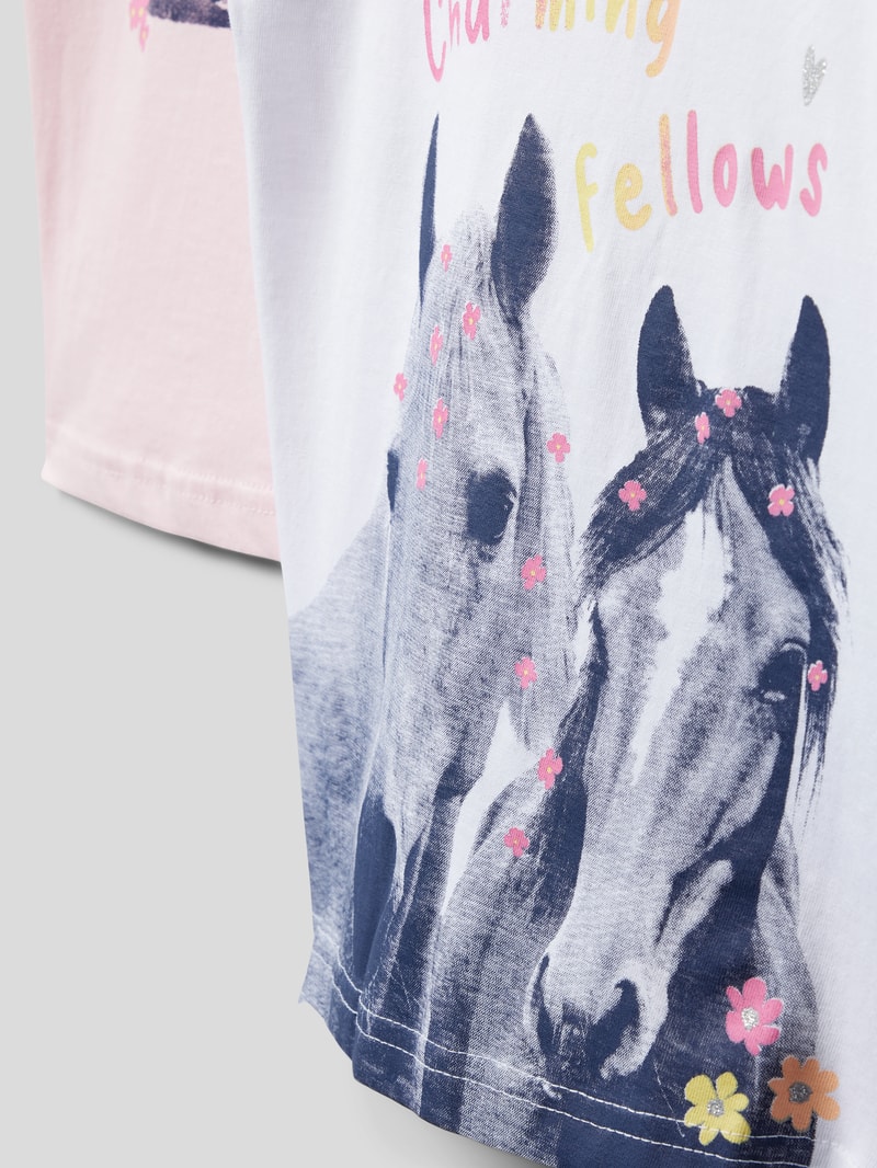 T-Shirt mit Motiv-Print im 2er-Pack in rosa