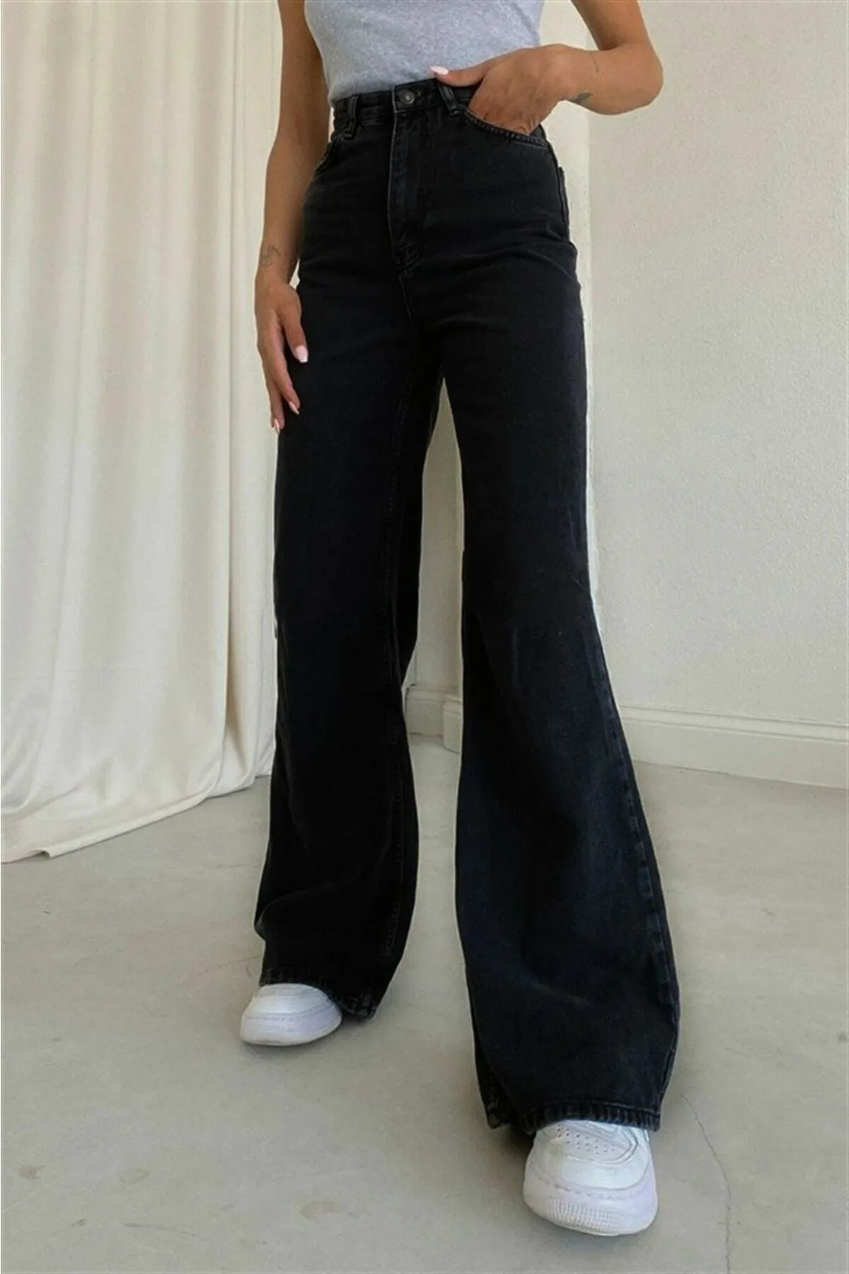 LİMABEL  Schwarze, lockere Lycra-Jeans für Damen mit hoher Taille
