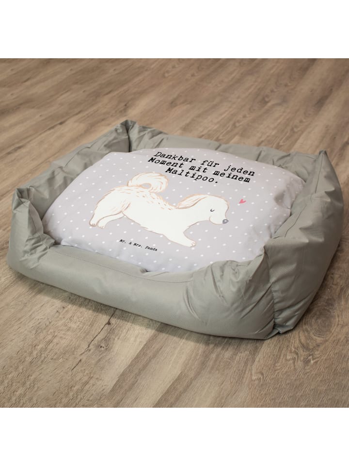 Mr. & Mrs. Panda Hundebett Maltipoo Moment mit Spruch in Grau Pastell günstig kaufen onesize