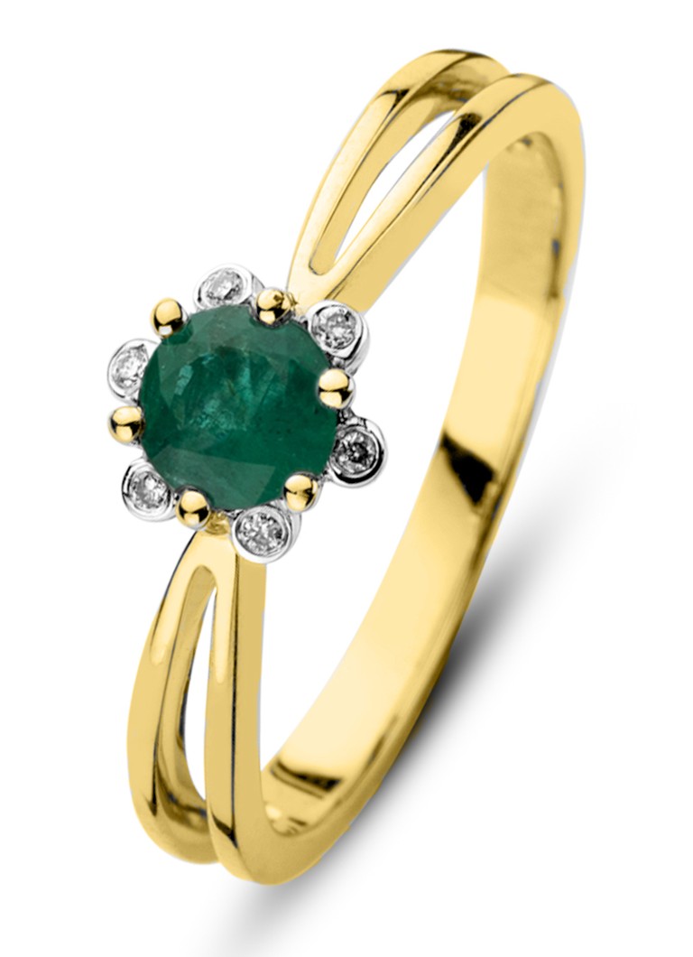 Diamond Point Yellow gold ring 0.38 ct emerald Empress