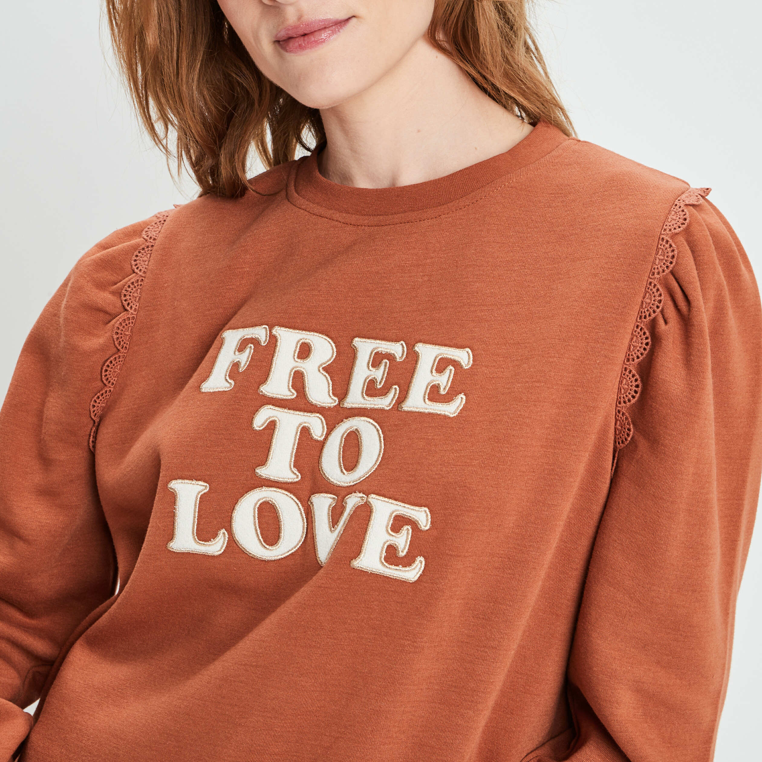 Sweat avec manches gigots marron clair femme | La Halle