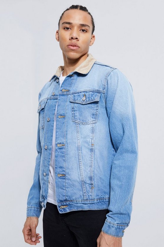 Tall Jeansjacke mit Borg-Futter und Cord-Kragen
