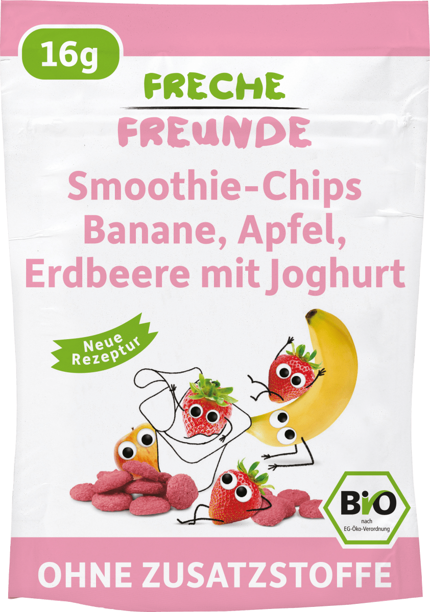 Kindersnack Smoothie-Chips Banane Apfel Erdbeere mit Joghurt, ab 3 Jahren, 16 g