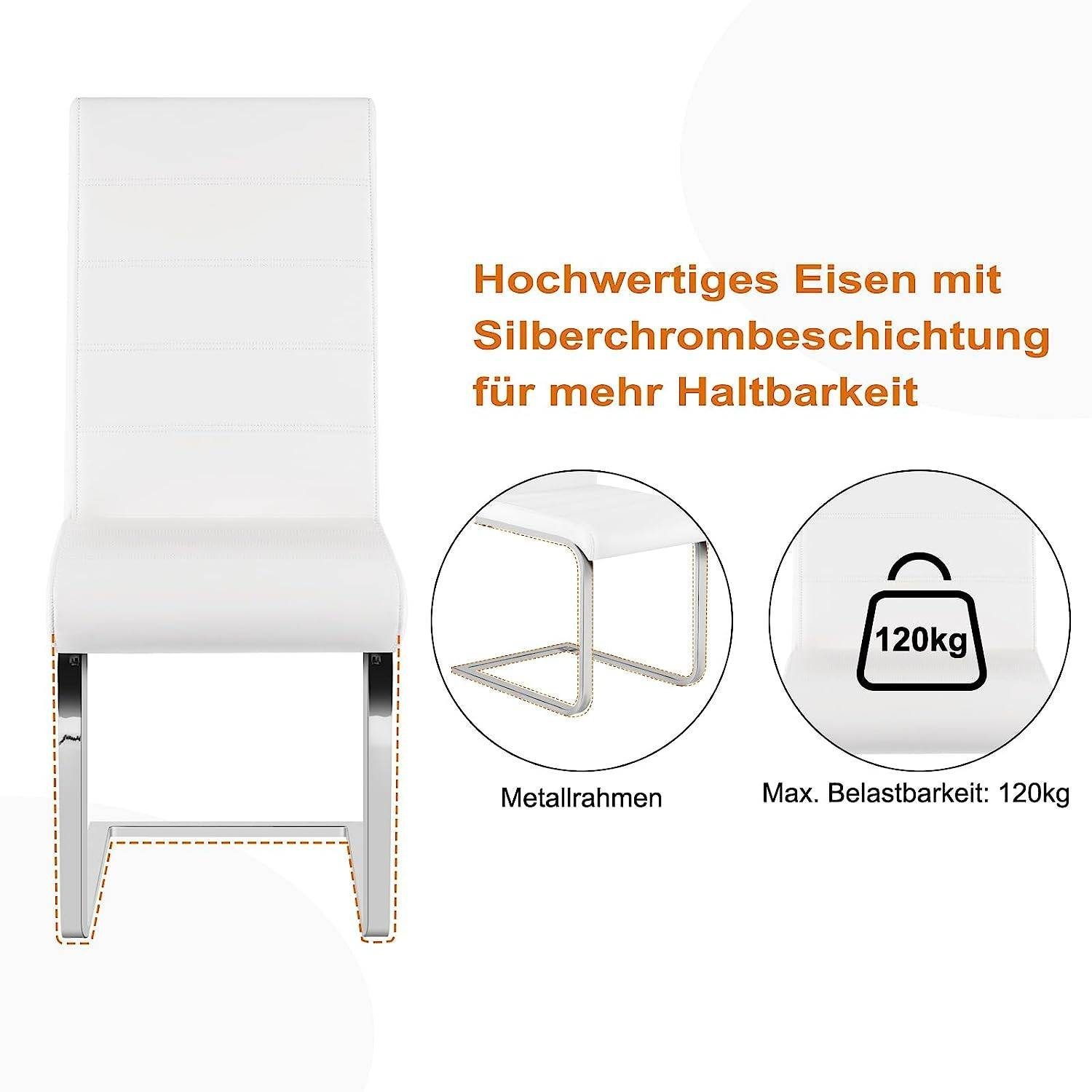Woltu Freischwinger (Set, 6 St), mit hoher Rückenlehne Kunstlederbezug bis 120kg belastbar
