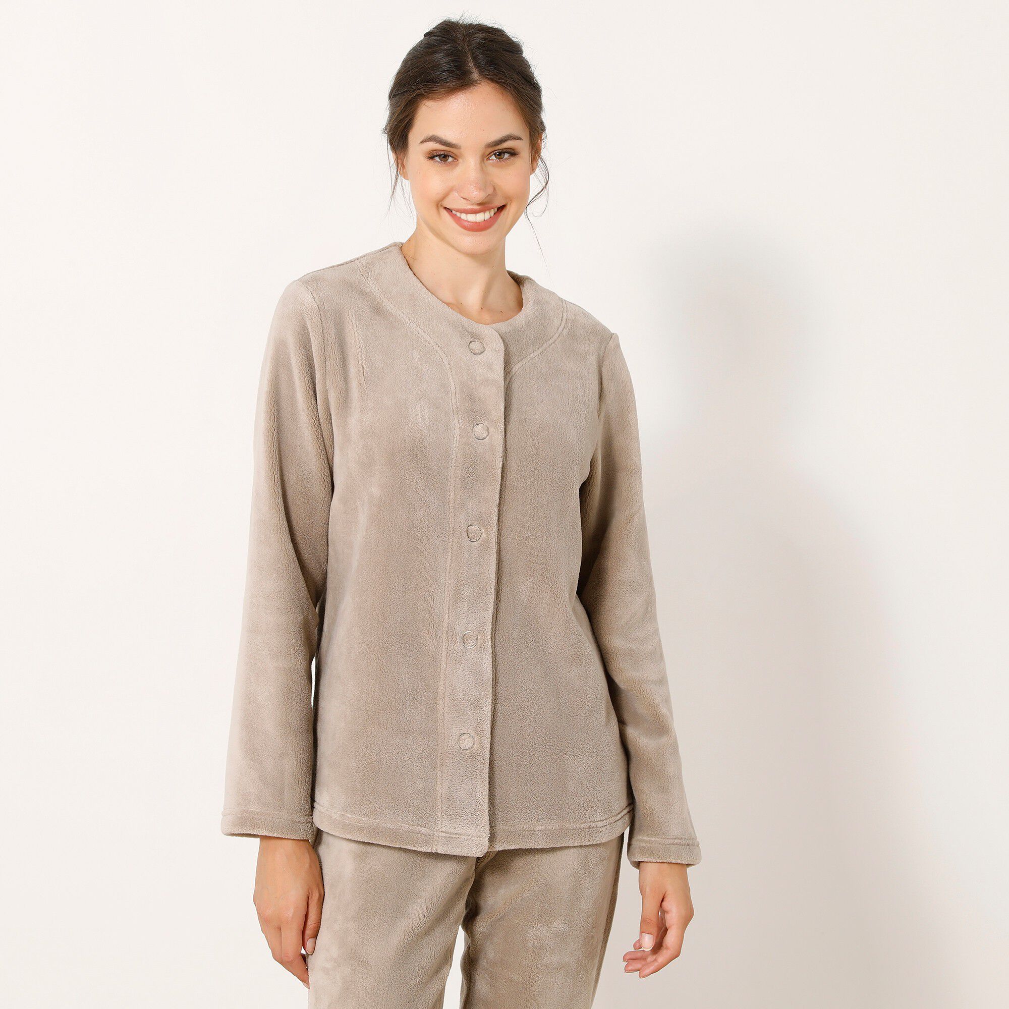 Pyjama veste boutonnée manches longues, maille polaire