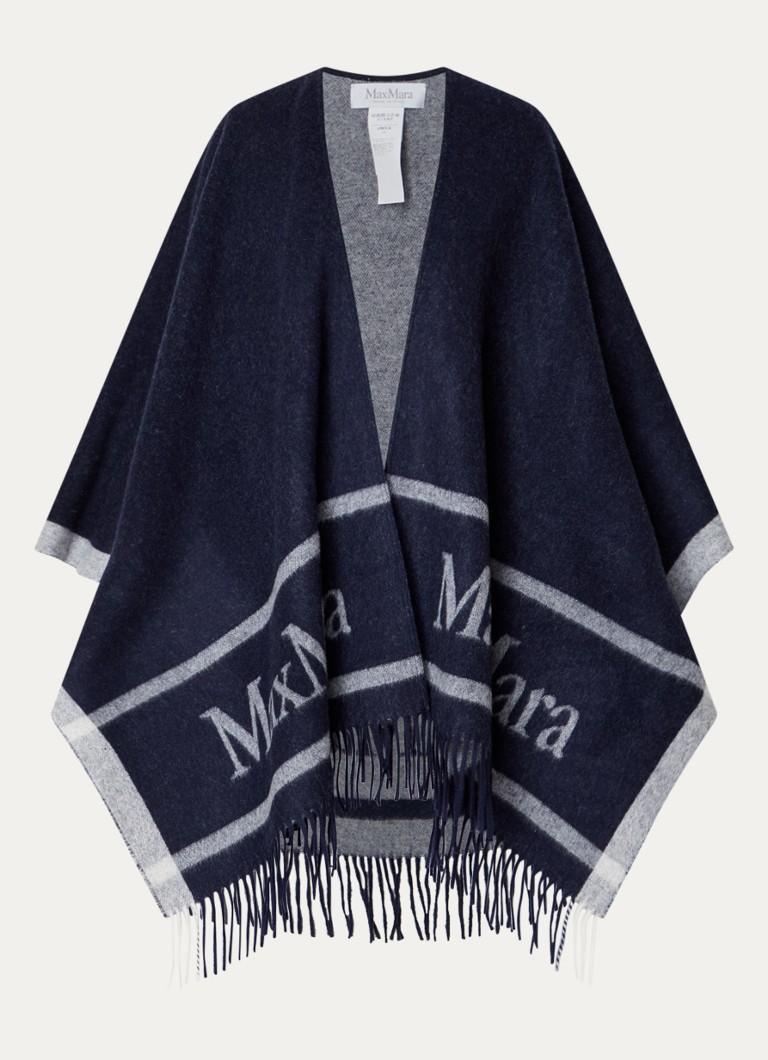 Poncho de lã MaxMara Hilde com estampa do logotipo e franjas.