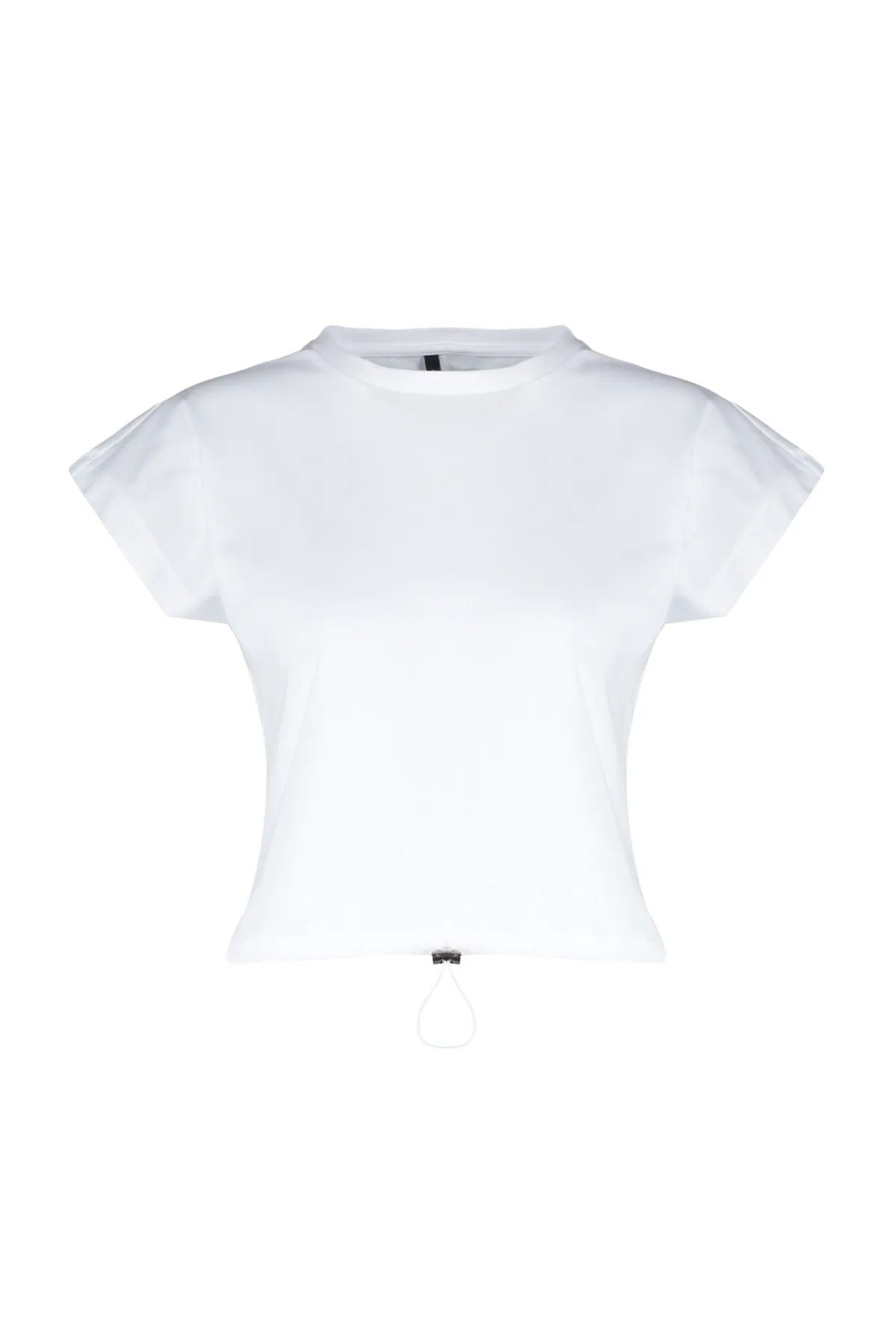 Trendyol Collection  Weißes, 100 % Baumwolle mit Stopper, Regular/Regular Fit, Mondärmel, kurzes Strick-T-Shirt TWOSS24TS00057