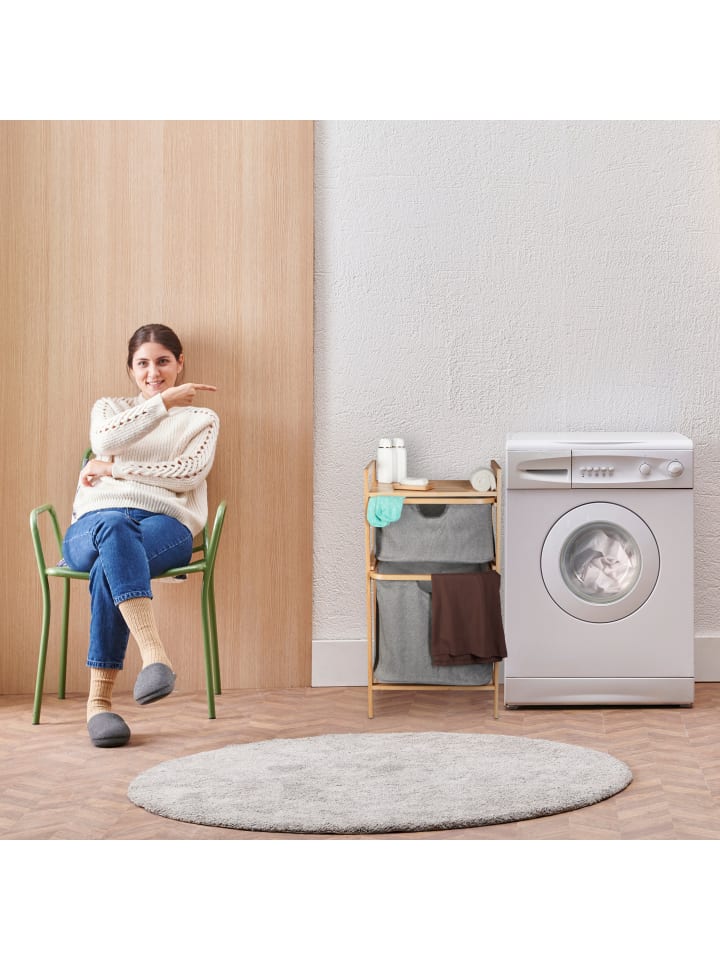relaxdays Wäschekorbregal in Natur/ Grau - (B)44 x (H)84,5 x (T)33 cm günstig kaufen onesize