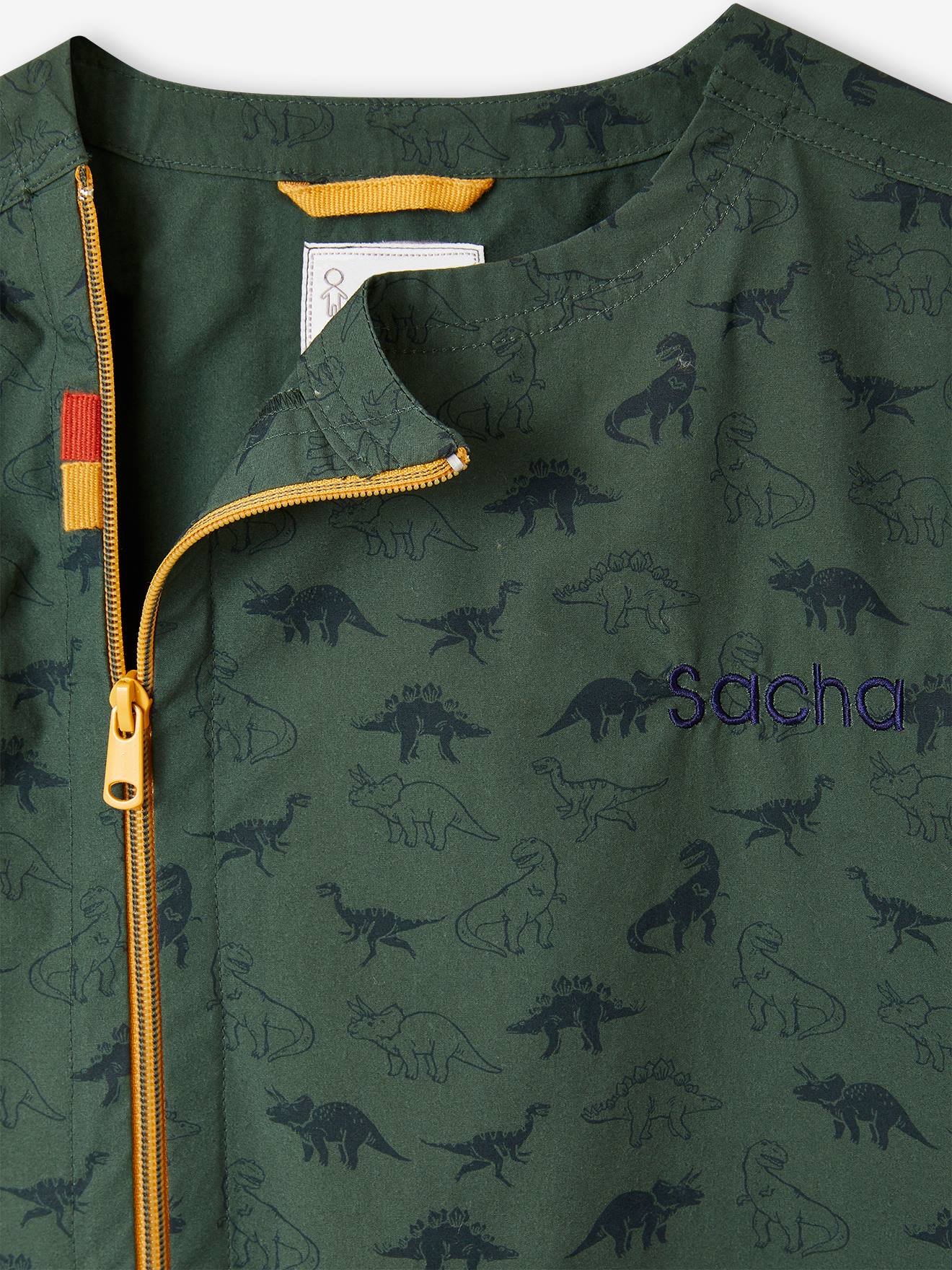 Tablier dinosaures garçon personnalisable vert foncé