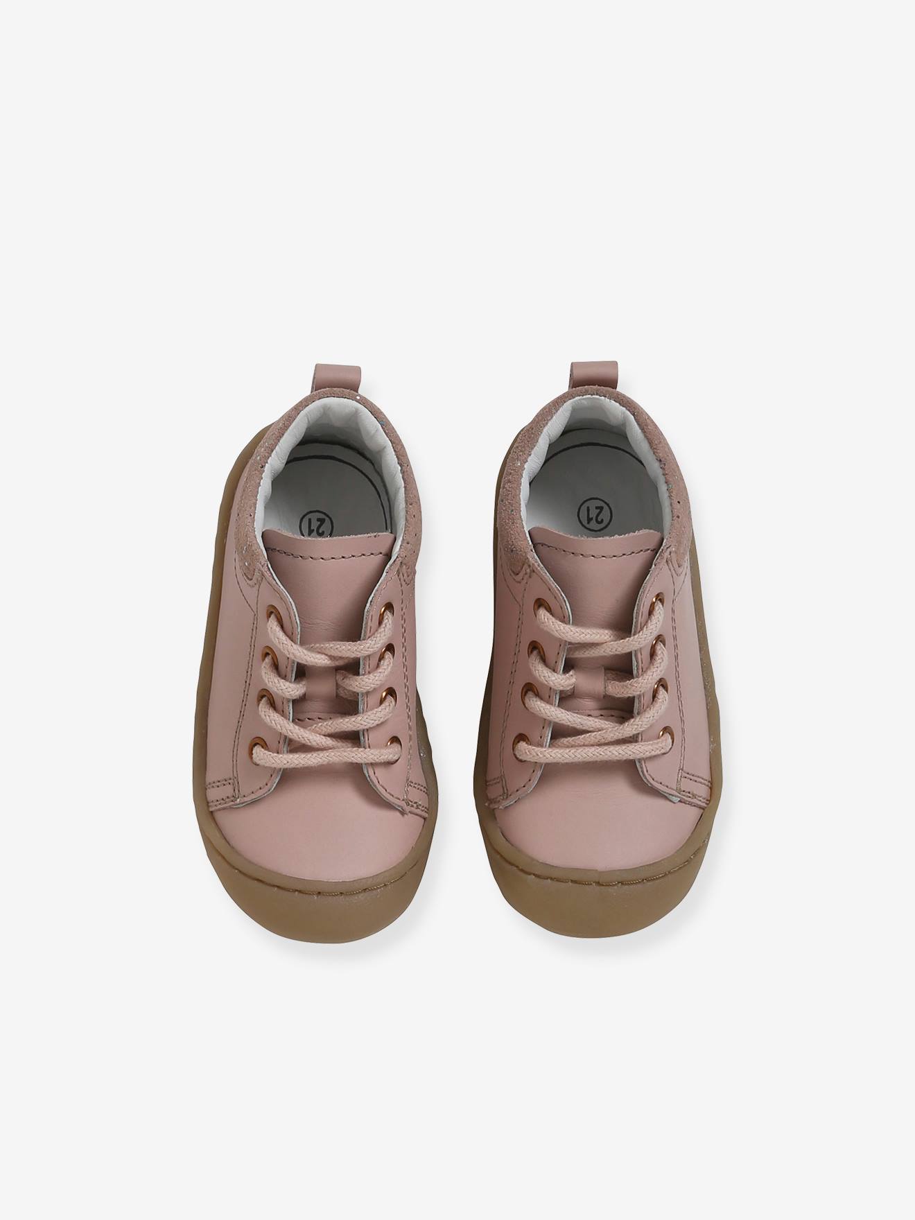 Bottillons cuir souple bébé fille 4 pattes rose clair