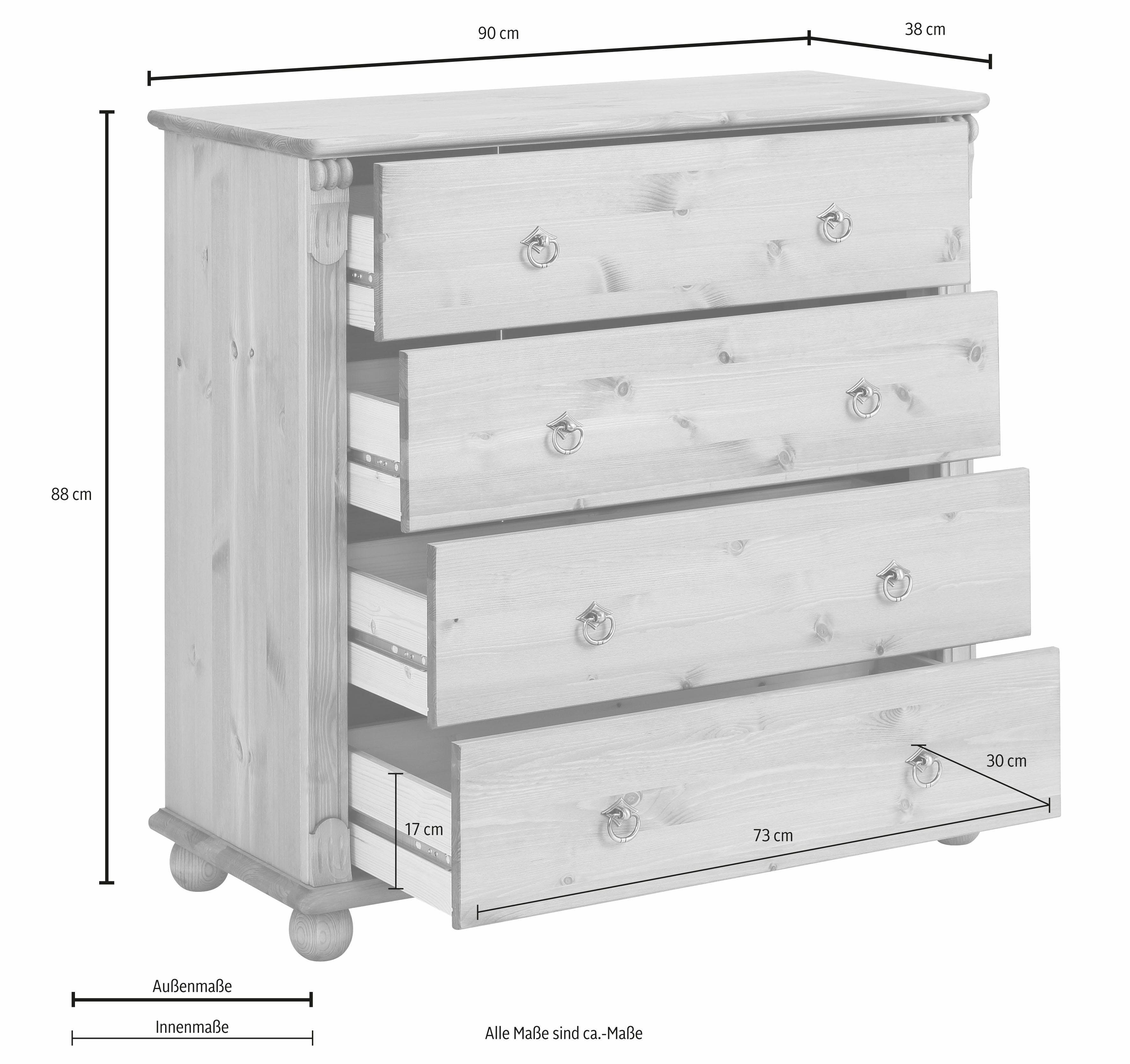 Home affaire Schubkastenkommode Tessin, Breite 90 cm, aus Kiefer massiv
