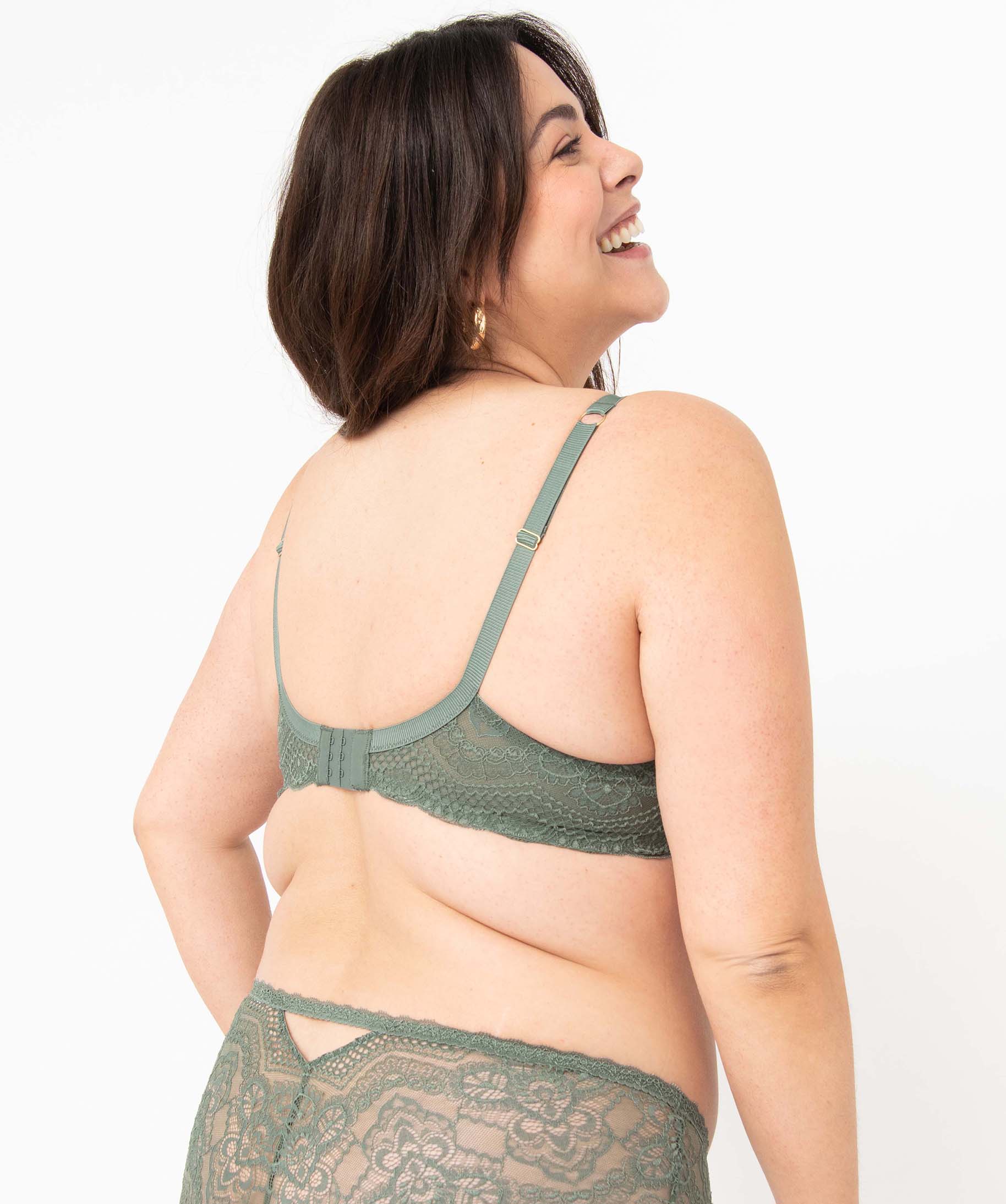 Soutien-gorge grande taille emboitant en dentelle avec bonne... kaki | GEMO