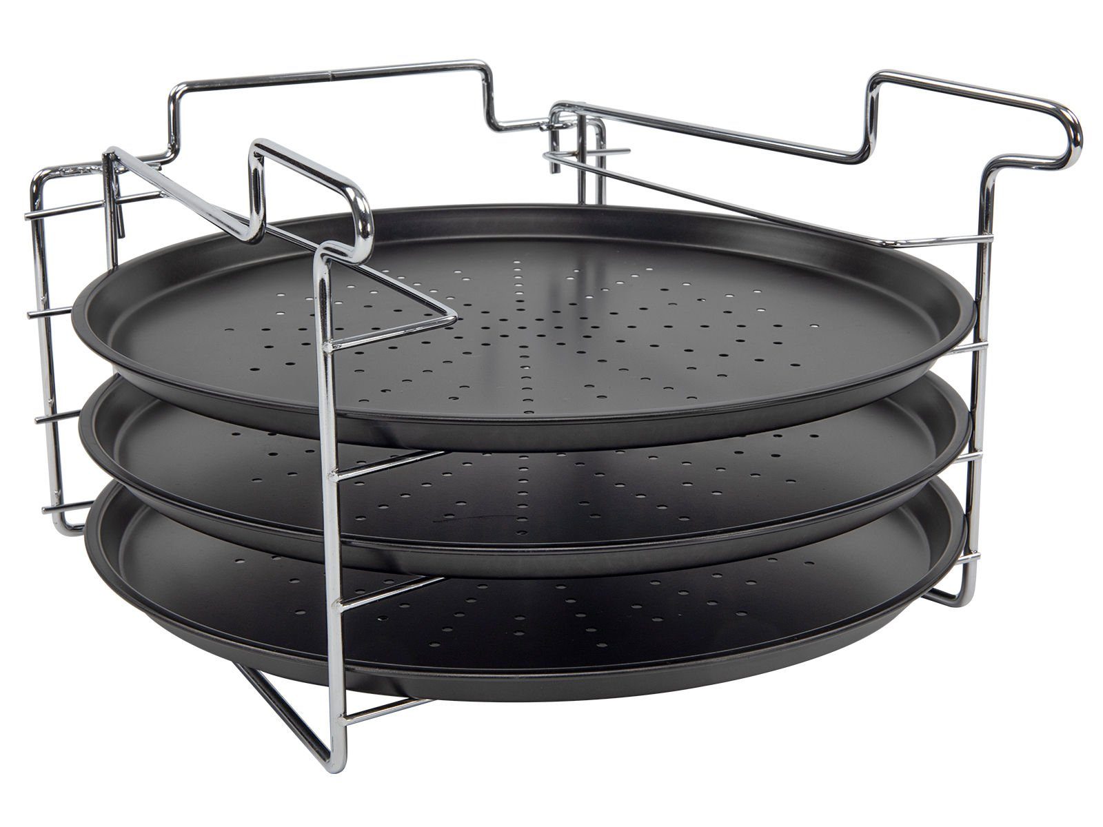 Spetebo Pizzablech Metall Pizza Backblech Set - 3 Bleche und Gestell, Metall, (Komplett-Set, 1-St., 3x Blech + 1x Gestell - 4tlg), je Blech ca. 29 cm - z.B. für Pizza oder Flammkuchen
