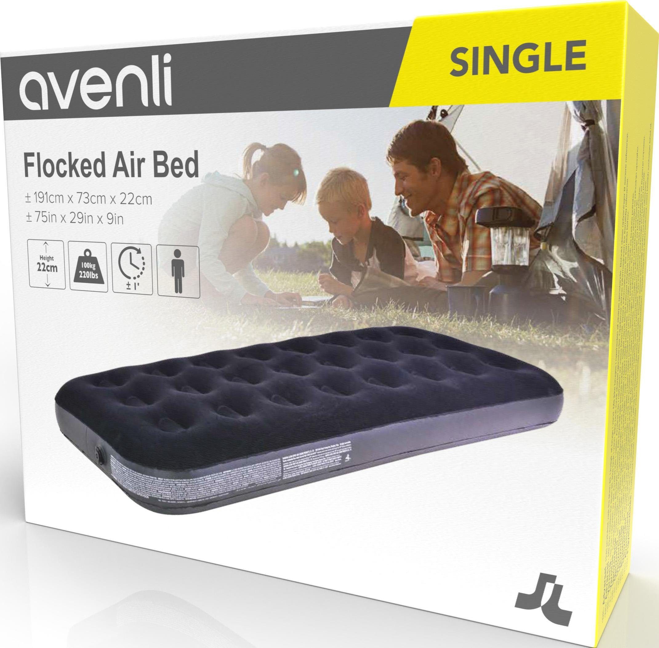 Avenli Luftbett aufblasbare Campingmatratze 191x73x22 cm, (Luftmatratze für 1 Person), Gästebett mit beflockter Oberfläche
