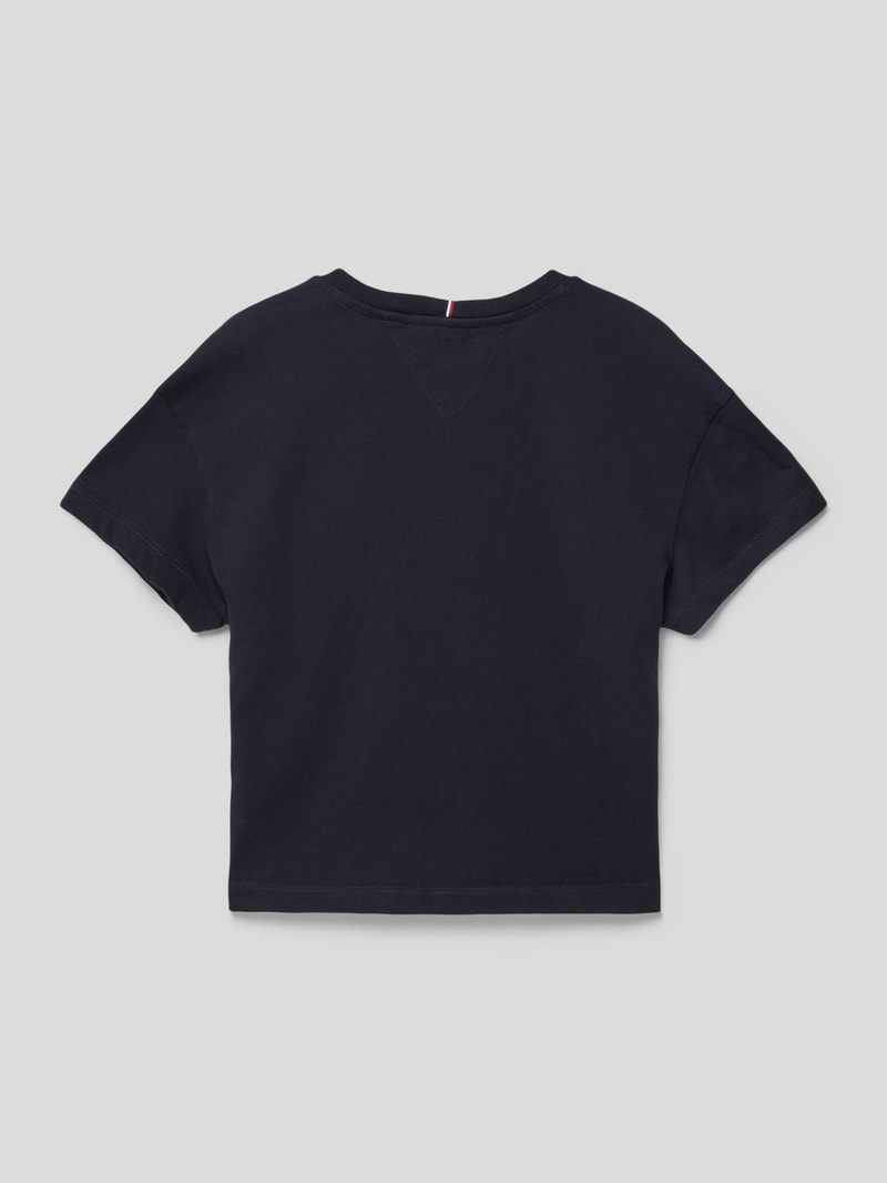 T-Shirt mit Paillettenbesatz in marineblau