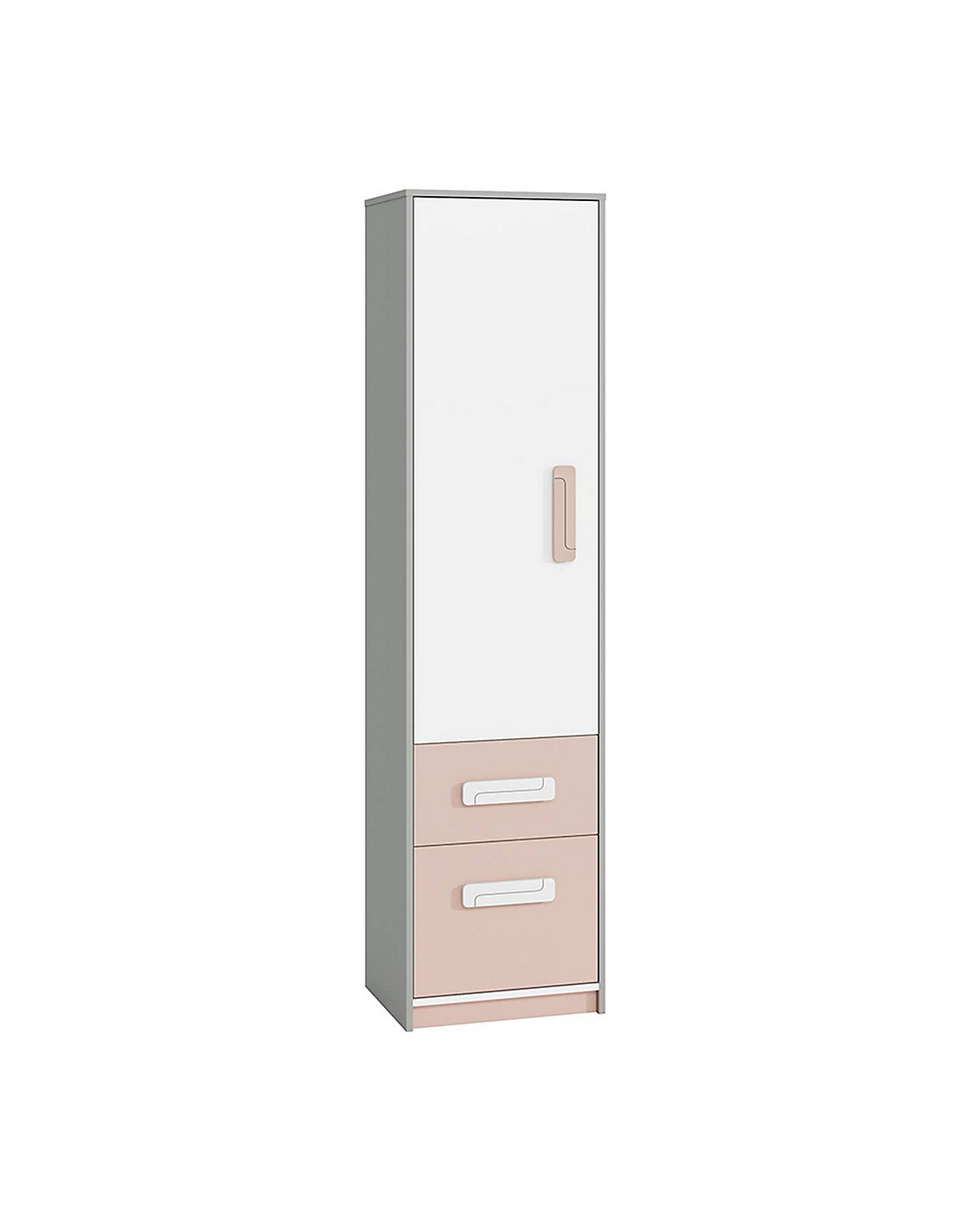 Kinderzimmer Wäscheschrank grau INGOLSTADT-131 mit Fronten in weiß und Absetzungen in rosa, B/H/T: ca. 50/199/41 cm