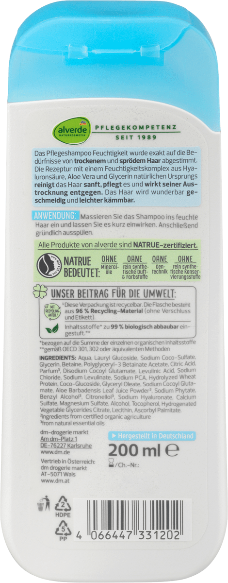 Shampoo Feuchtigkeit Aloe Vera & Hyaluron, 200 ml