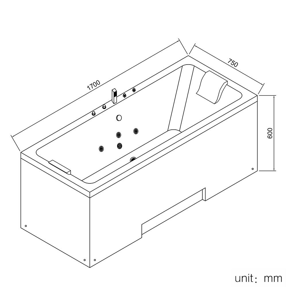 TroniTechnik Whirlpoolbadewanne IOS 170cm x75cm x 60cm