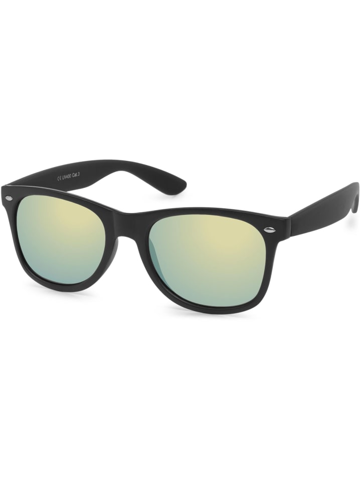 styleBREAKER Nerd Sonnenbrille in Schwarz matt / Gelb günstig kaufen onesize
